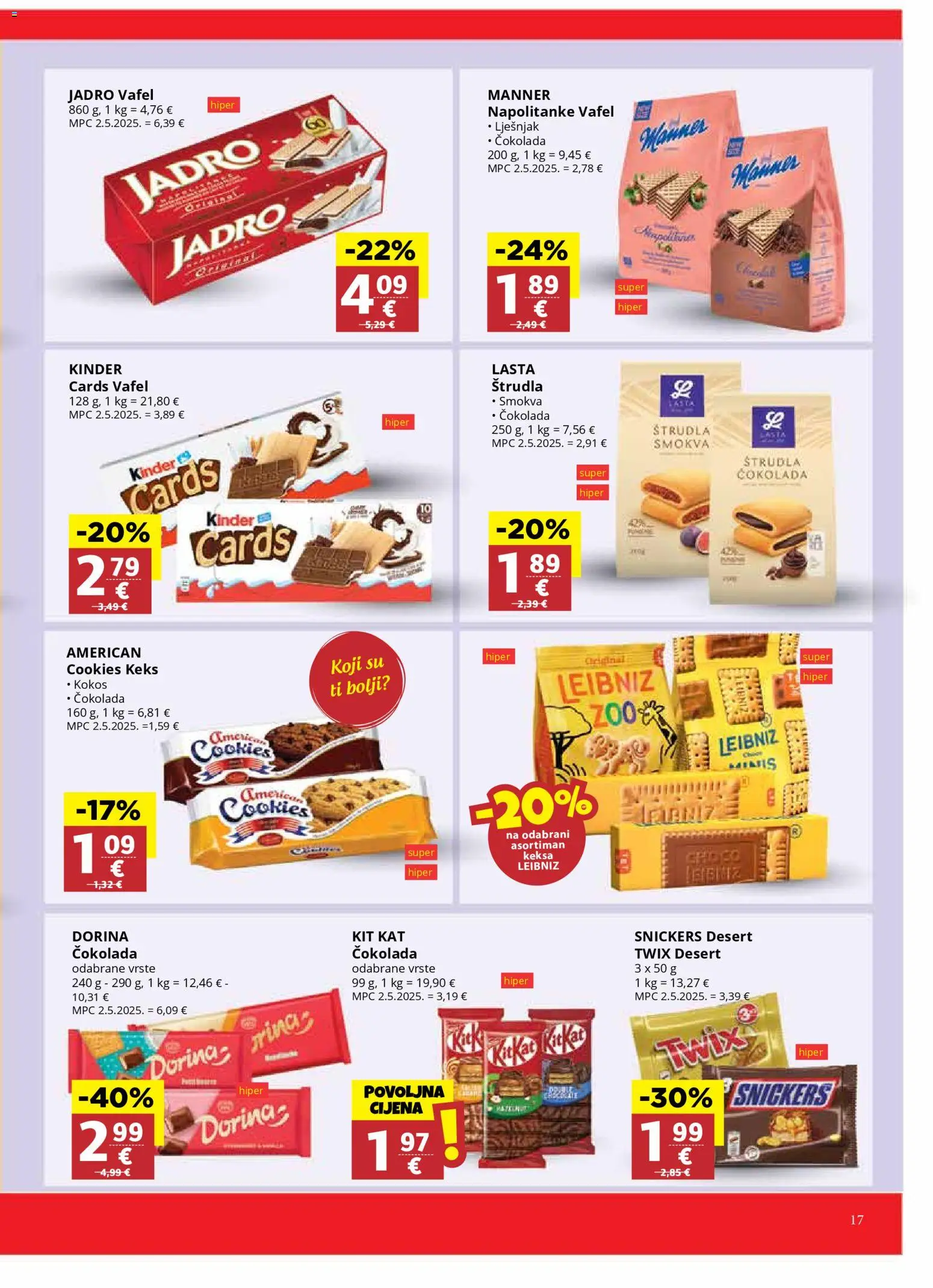 Ribola katalog | vrijedi od 28.01.2026 | Stranica: 17 | Proizvodi: Snickers, Čokolada, Keks, Napolitanke