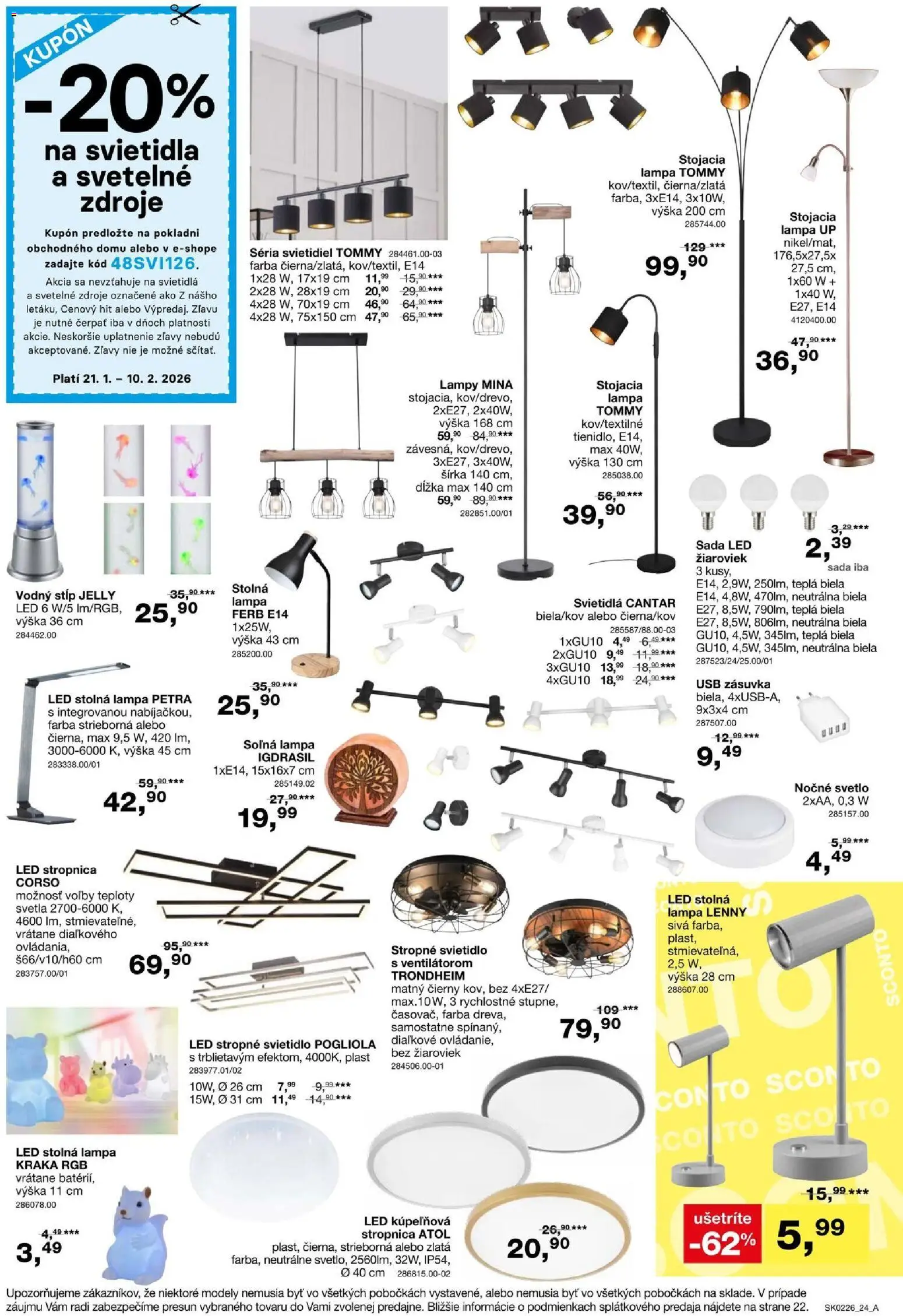 Nové Sconto nábytok akcie – leták je platný od 21.01.2026 | Strana: 24 | Produkty: Svietidlá, Lampa, Stropné svietidlo, Led stropné svietidlo