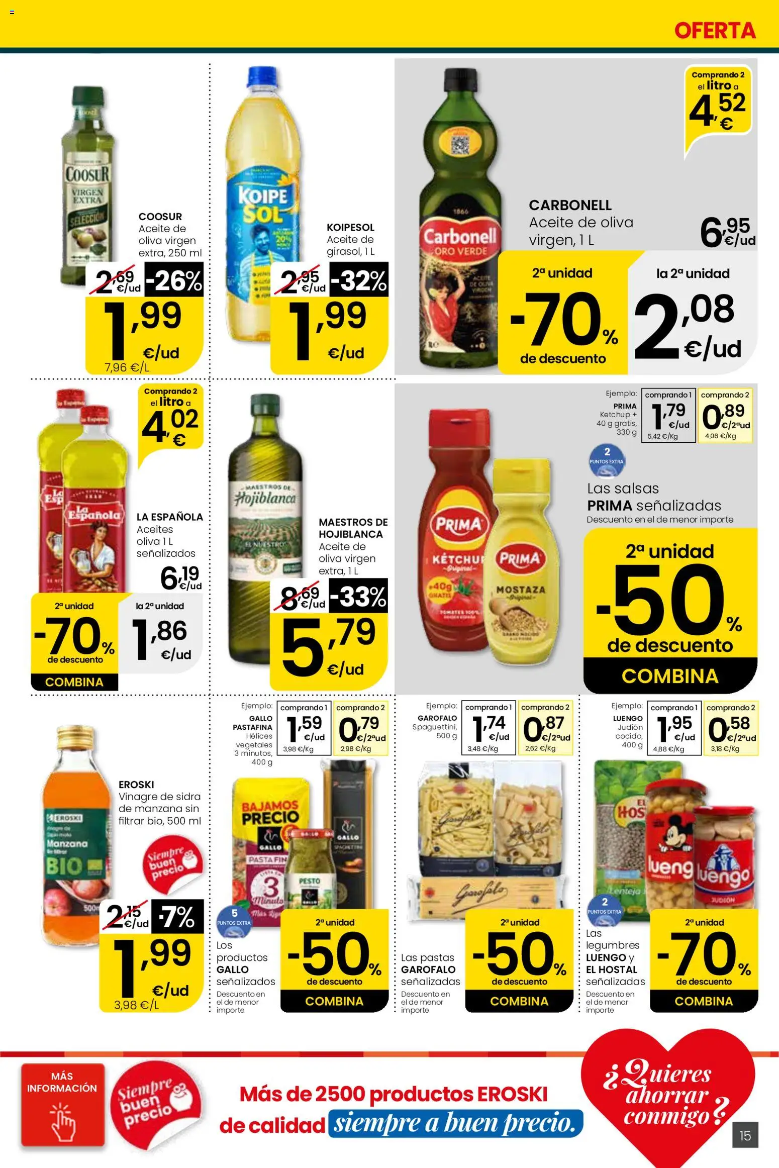 Eroski Quieres ahorrar conmigo Center │ válido desde el 16.04.2026 | Página: 15 | Productos: Aceite, Pasta, Manzana, Δεξαμενή