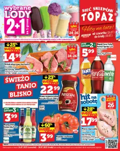 Topaz Gazetka od 24.07.2025 | Strona: 1 | Produkty: Kawa rozpuszczalna, Sprite, Kawa, Lody