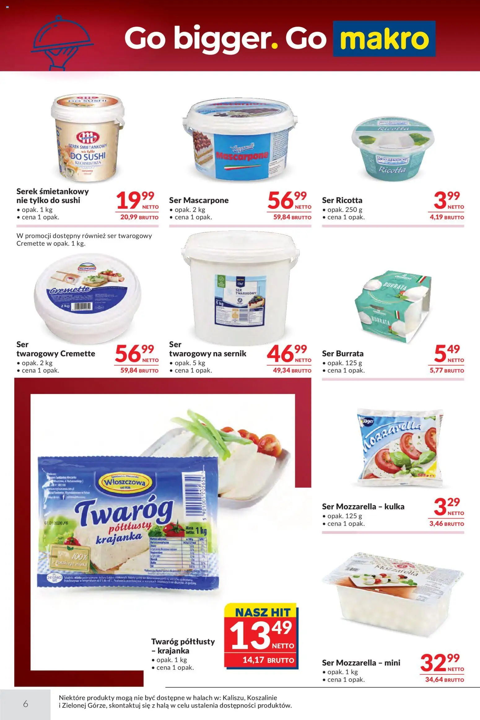 Makro gazetka - Oferta dla gastronomii od 07.04.2026 | Strona: 6 | Produkty: Mleka, Sushi, Ser mascarpone, Twaróg