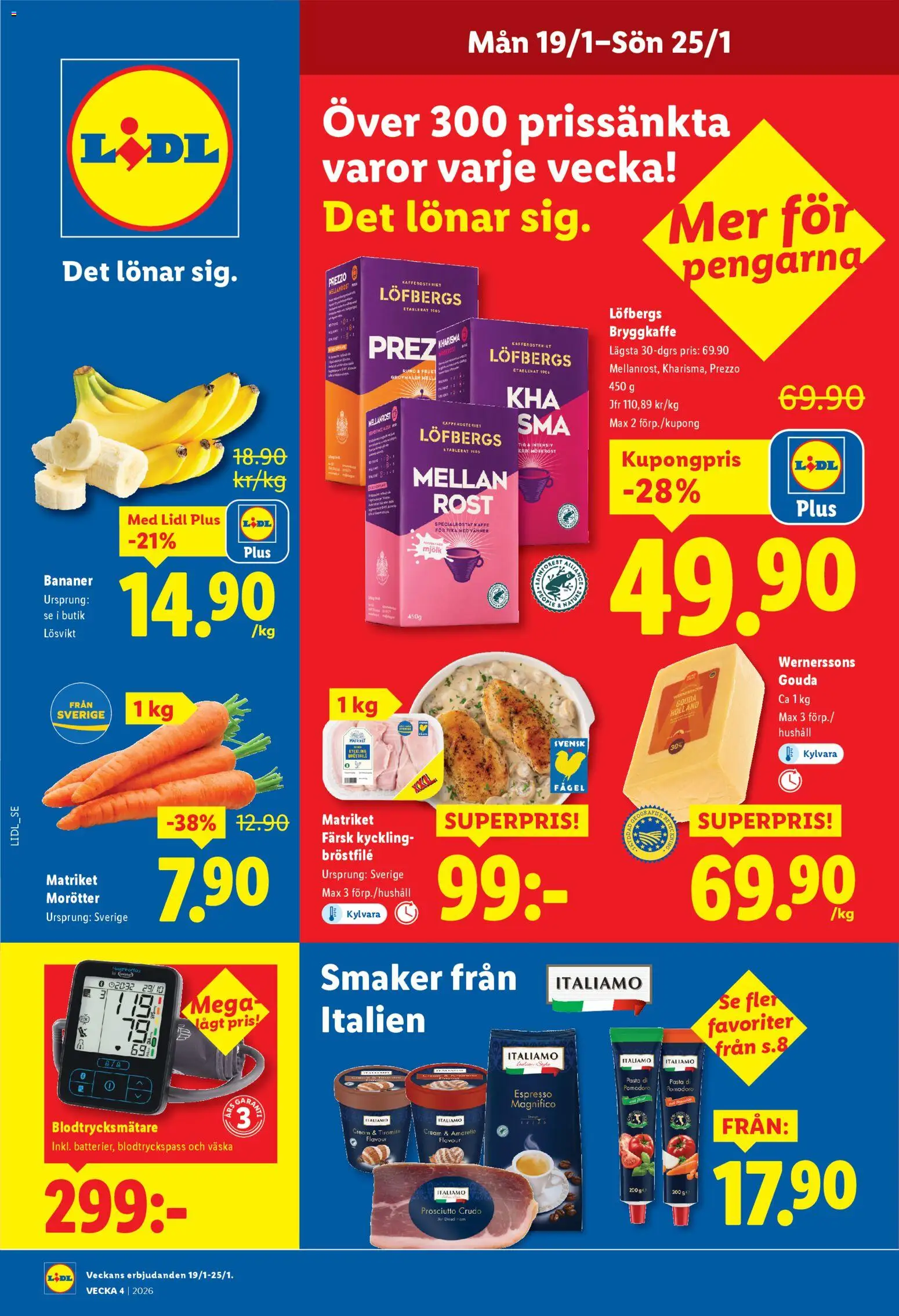 Lidl reklamblad aktuell från 19.01.2026 | Sida: 1 | Produkter: Mjölk, Kaffe, Pasta, Väska