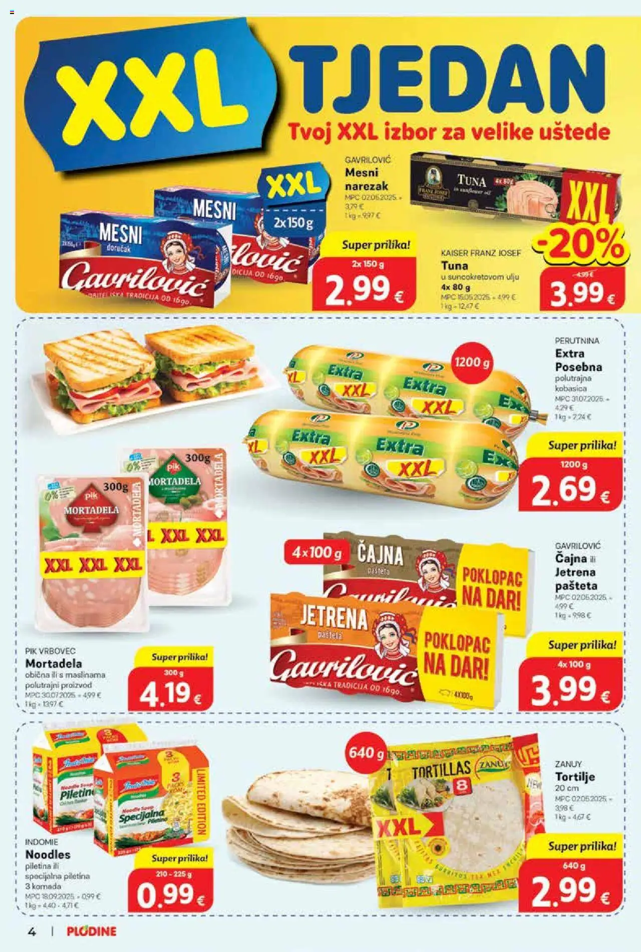 Plodine katalog | vrijedi od 01.10.2025 | Stranica: 4 | Proizvodi: Piletina, Mortadela, Pašteta, Kobasica