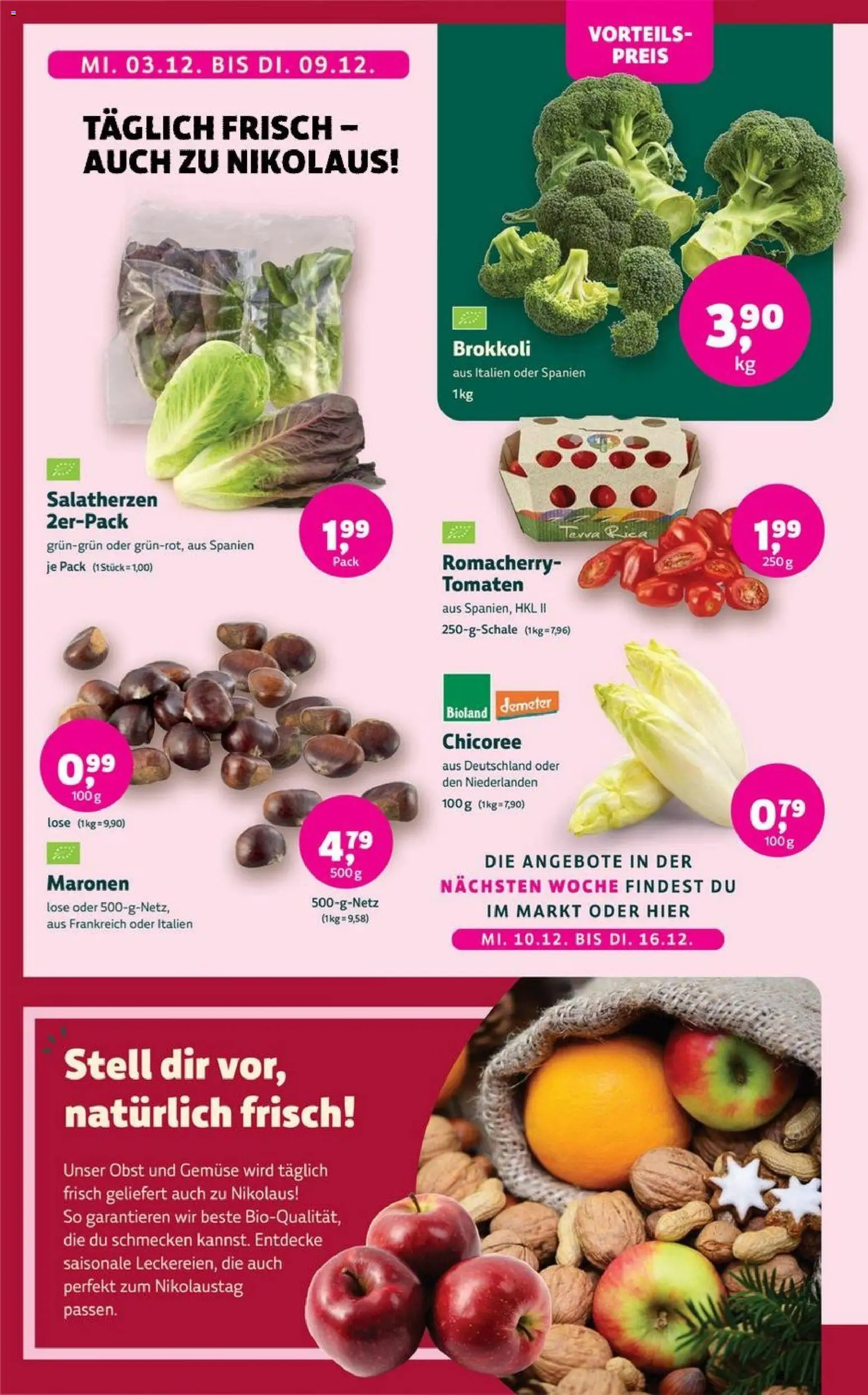 Denns BioMarkt Angebote – gültig ab 03.12.2025 | Seite: 2 | Produkte: Tomaten, Gemüse, Obst, Brokkoli