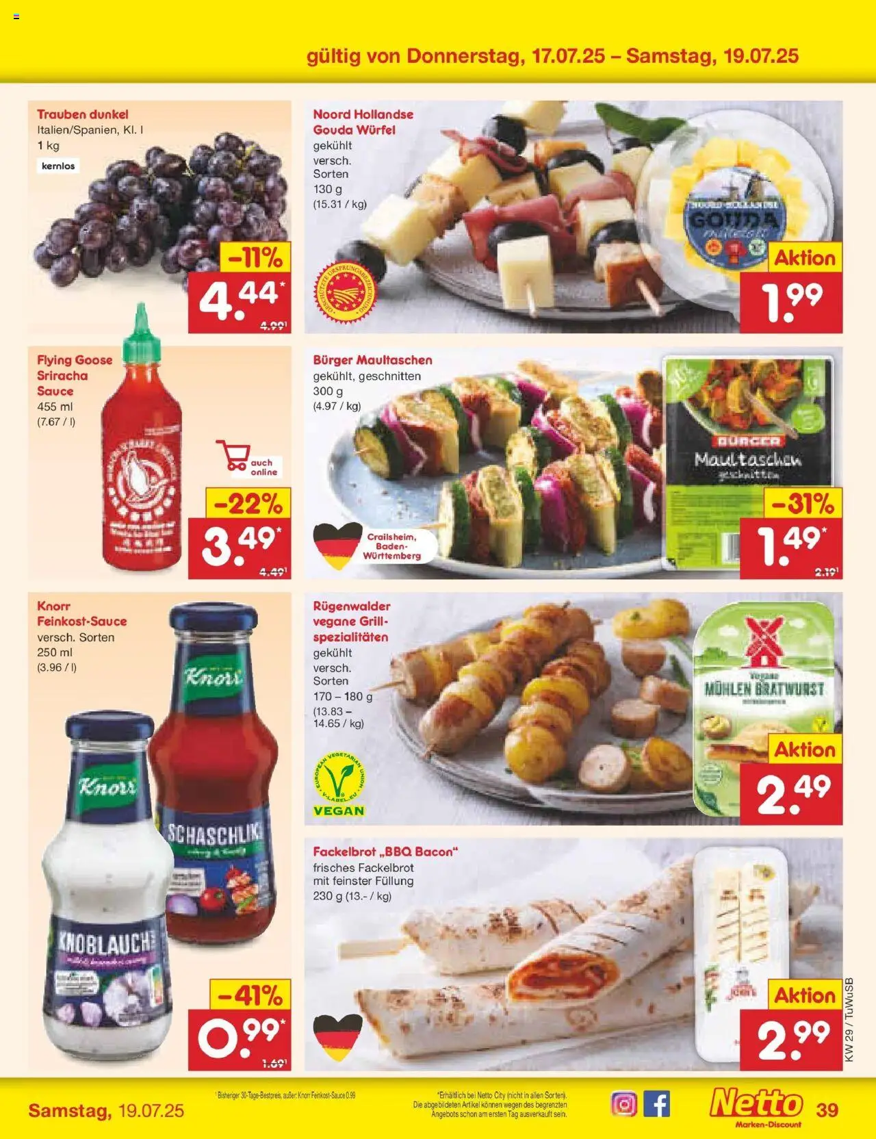 Netto Marken-Discount prospekt Calw-Stammheim	 - gültig ab dem 13.07.2025 | Seite: 61 | Produkte: Grill, Trauben, Gouda, Burger