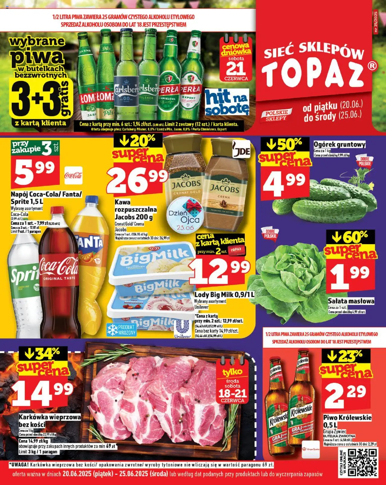 Topaz Gazetka od 20.06.2025 | Strona: 1 | Produkty: Karta, Karkówka, Kawa rozpuszczalna, Kawa