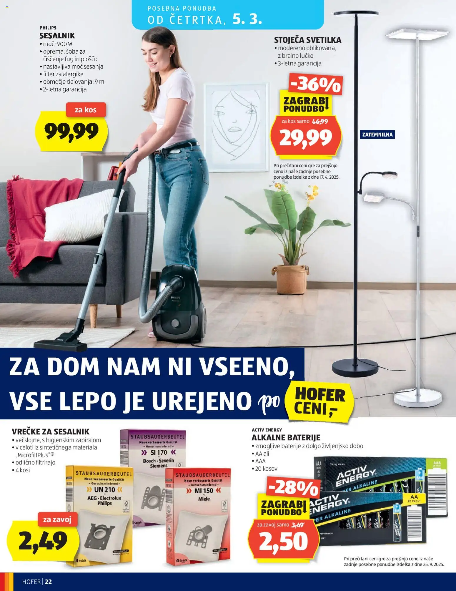Novi Hofer katalog ponudbe – veljaven od 25.02.2026 | Stran: 22 | Izdelki: Baterije, Kos, Svetilka, Sesalnik