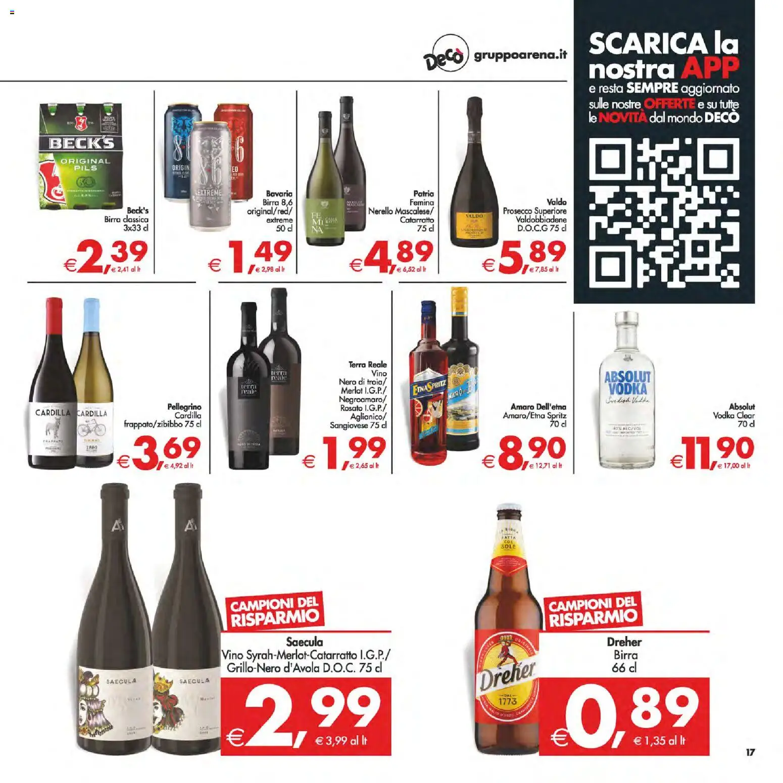 Volantino Decò del 23.01.2026 | Pagina: 20 | Prodotti: Birra, Vodka, Amaro, Terra