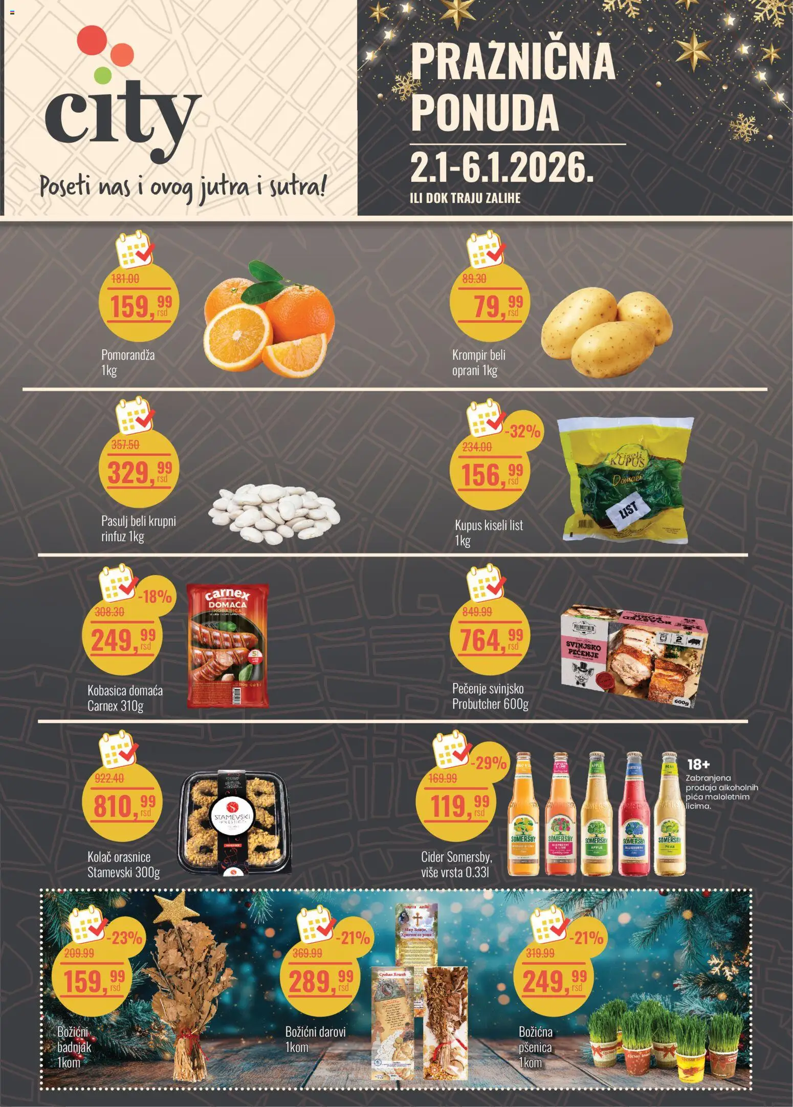 Aroma Market katalog - važi od 02.01.2026 | Strana: 1 | Proizvode: Kolač, Kupus, Somersby, Pica