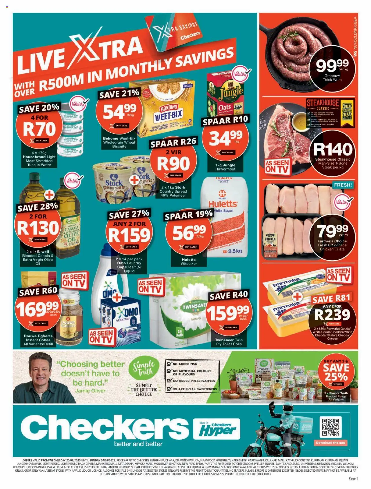 Checkers Northern Cape - August Month-End Promotion │ valid from 20.08.2025 | Page: 1 | Products: TV, Chicken, Sugar, Estuche organizador de viaje