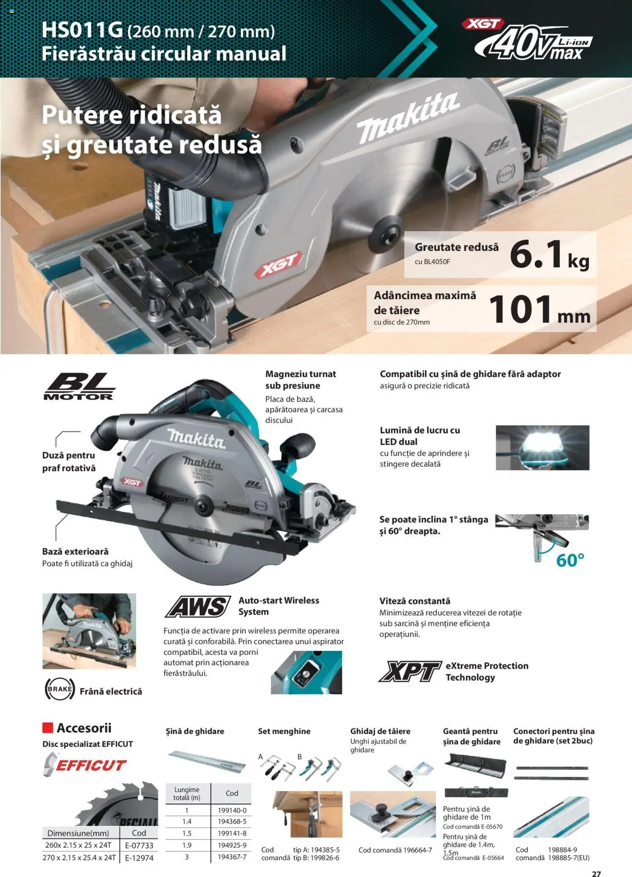 Makita catalog - Masini profesionale Makita XGT – valabil de la 20.06.2024 | Pagină: 27 | Produse: Carcasă, Geantă, Adaptor, Aspirator