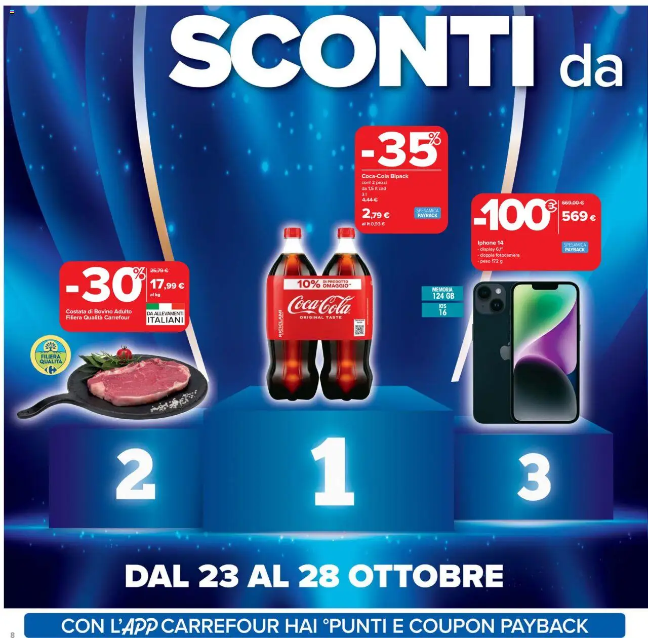 Volantino Carrefour del 23.10.2025 | Pagina: 8 | Prodotti: Bovino, Iphone, Fotocamera