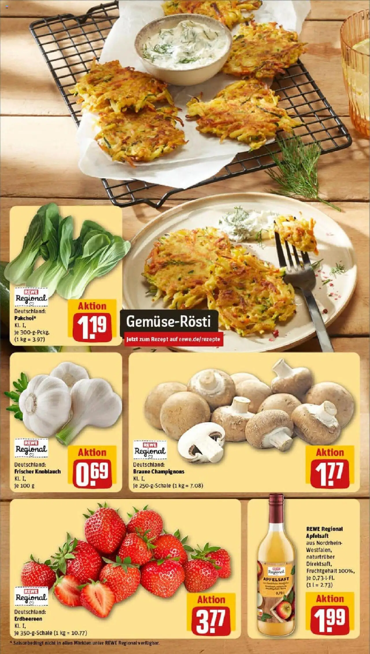 Rewe prospekt Hückelhoven / Hilfarth	 - gültig ab dem 13.07.2025 | Seite: 4 | Produkte: Apfelsaft, Apple, Champignons, Knoblauch