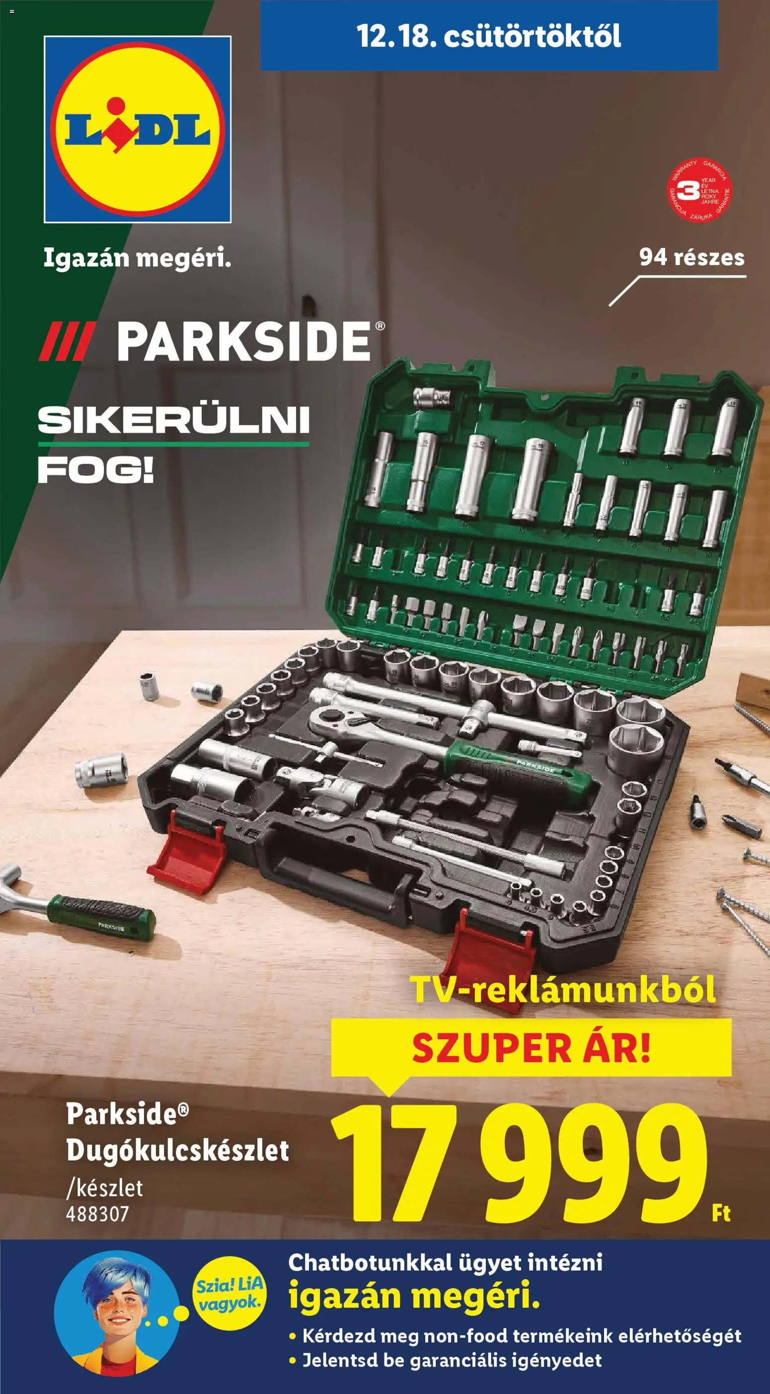 Lidl akciós ujság - amely érvényes a következő dátumtól: 18.12.2025 | Oldal: 1 | Termékek: Parkside