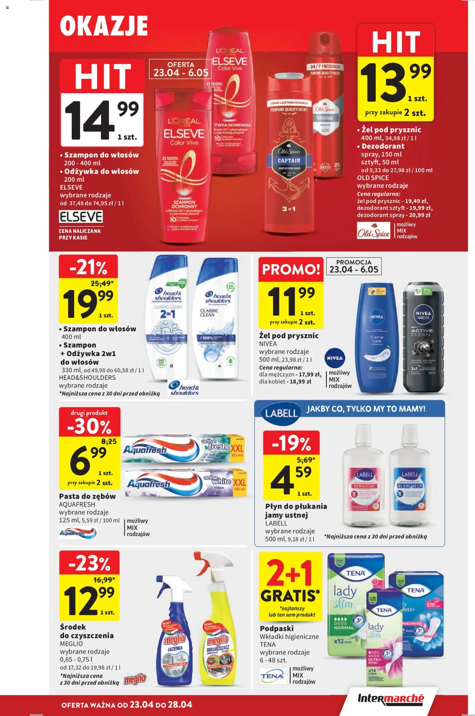 Intermarche gazetka od 23.04.2026 | Strona: 41 | Produkty: Odżywka do włosów, Żel pod prysznic, Pasta do zębów, Old spice