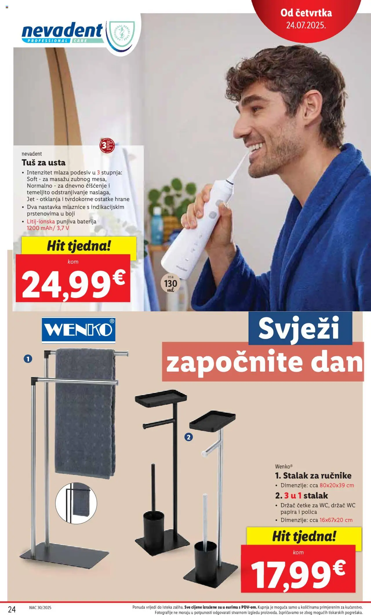 Lidl katalog | vrijedi od 24.07.2025 | Stranica: 24 | Proizvodi: Polica, Baterija, Tuš
