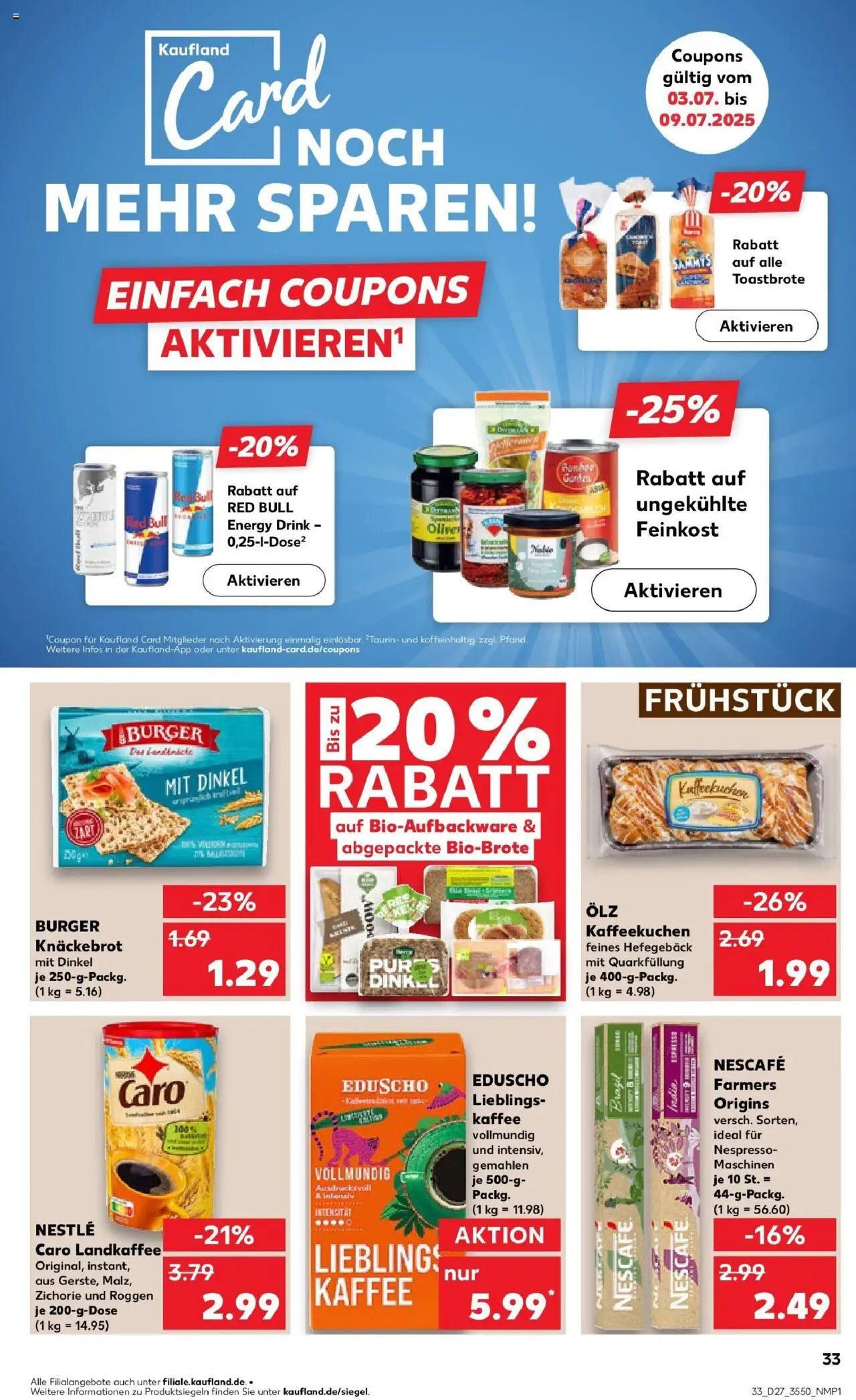 Kaufland prospekt Großröhrsdorf	 - gültig ab dem 03.07.2025 | Seite: 33 | Produkte: Red bull, Energy, Burger, Eduscho