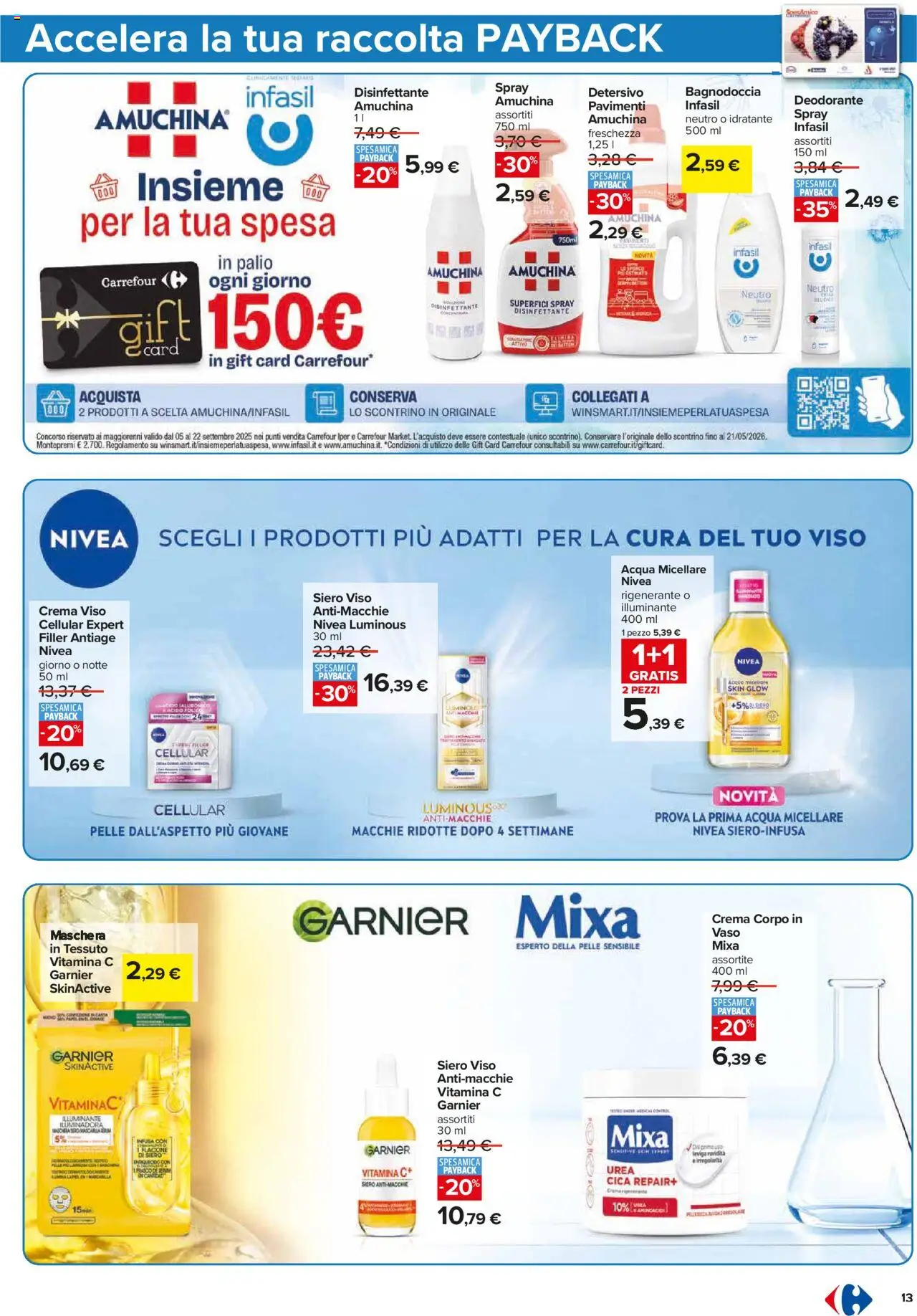 Volantino Carrefour del 05.09.2025 | Pagina: 13 | Prodotti: Illuminante, Acqua micellare, Acqua, Vaso