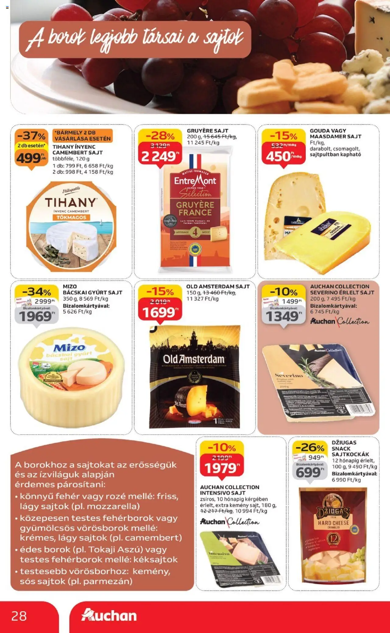 Auchan akciós ujság - amely érvényes a következő dátumtól: 02.10.2025 | Oldal: 28 | Termékek: Mozzarella, Sajtok, Tihany, Camembert