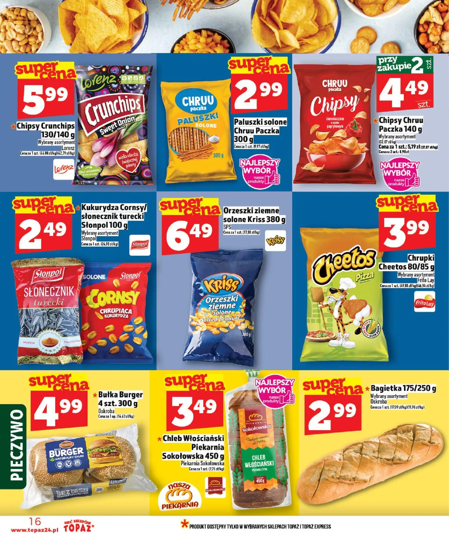 Topaz Gazetka od 29.01.2026 | Strona: 16 | Produkty: Bagietka, Słonecznik, Orzeszki ziemne, Chleb