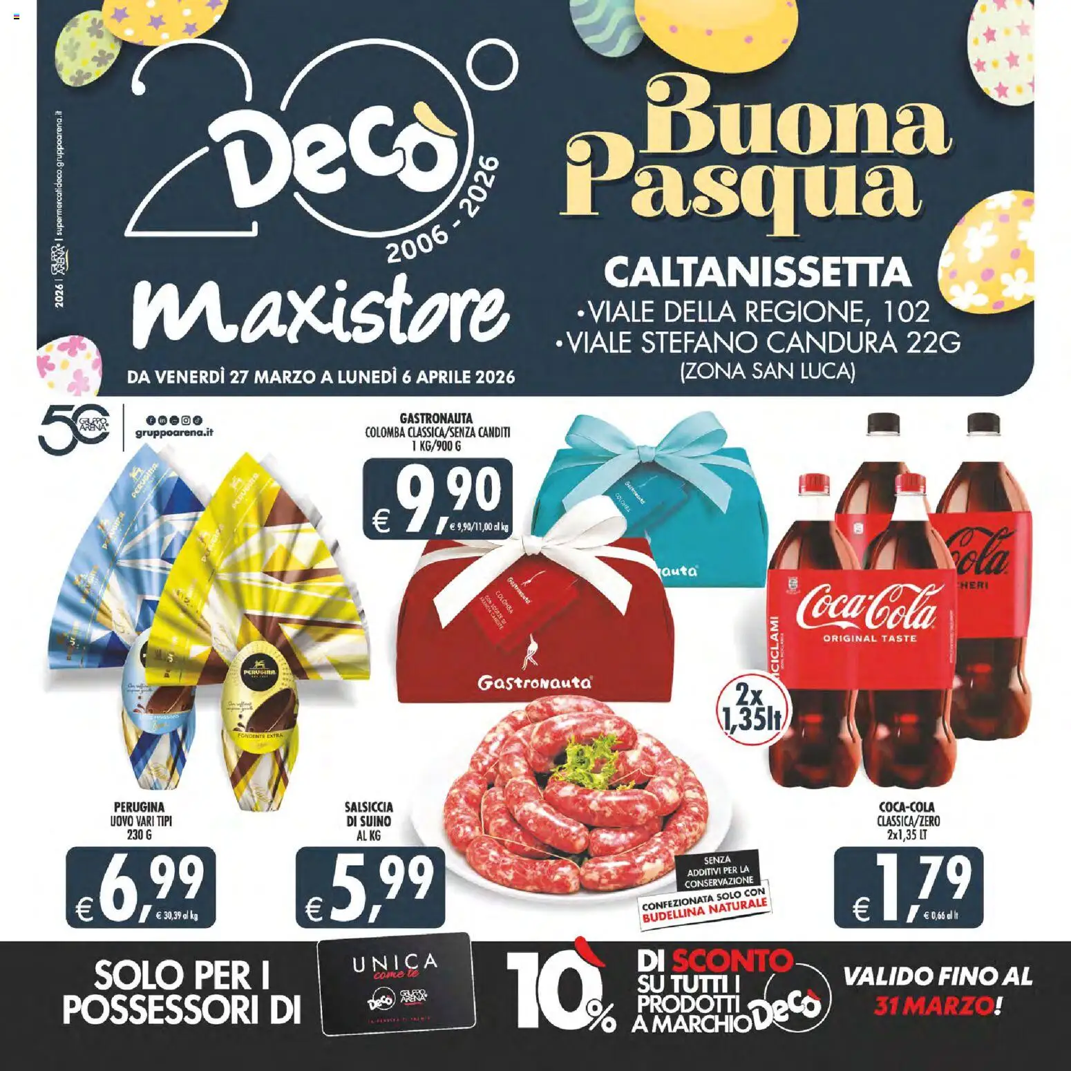 Volantino Decò del 27.03.2026 | Pagina: 1 | Prodotti: Suino, Salsiccia, Coca Cola