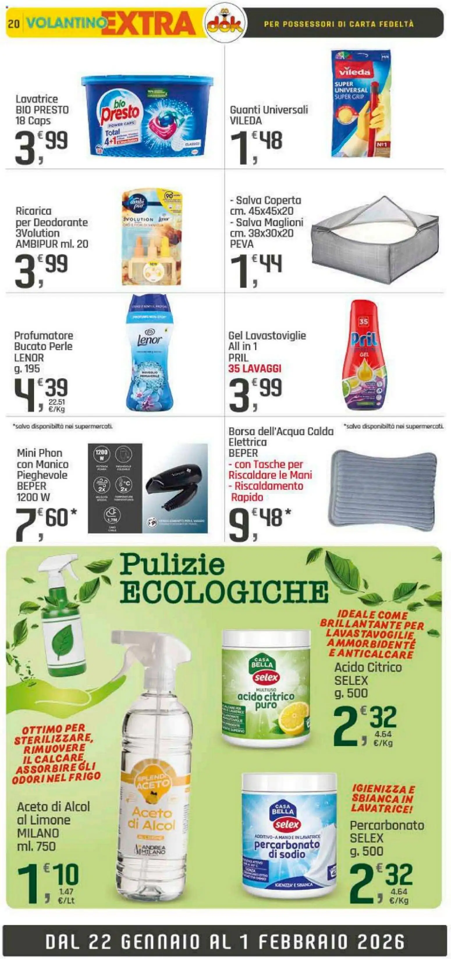 Volantino DOK del 22.01.2026 | Pagina: 20 | Prodotti: Guanti, Lavatrice, Lavastoviglie, Coperta