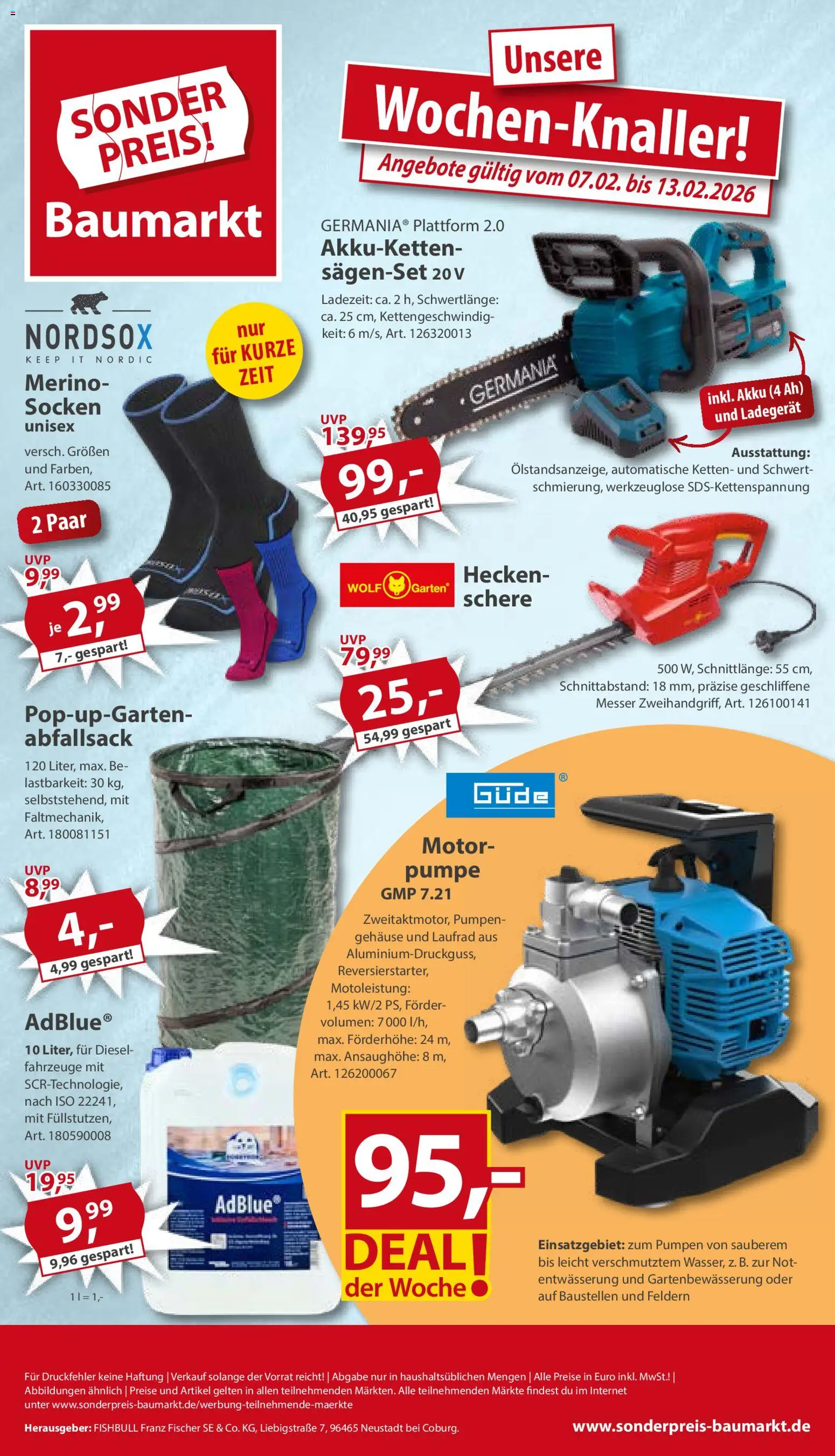 Sonderpreis Baumarkt Prospekt 	 – gültig ab 07.02.2026 | Seite: 1 | Produkte: Socken, Ladegerät