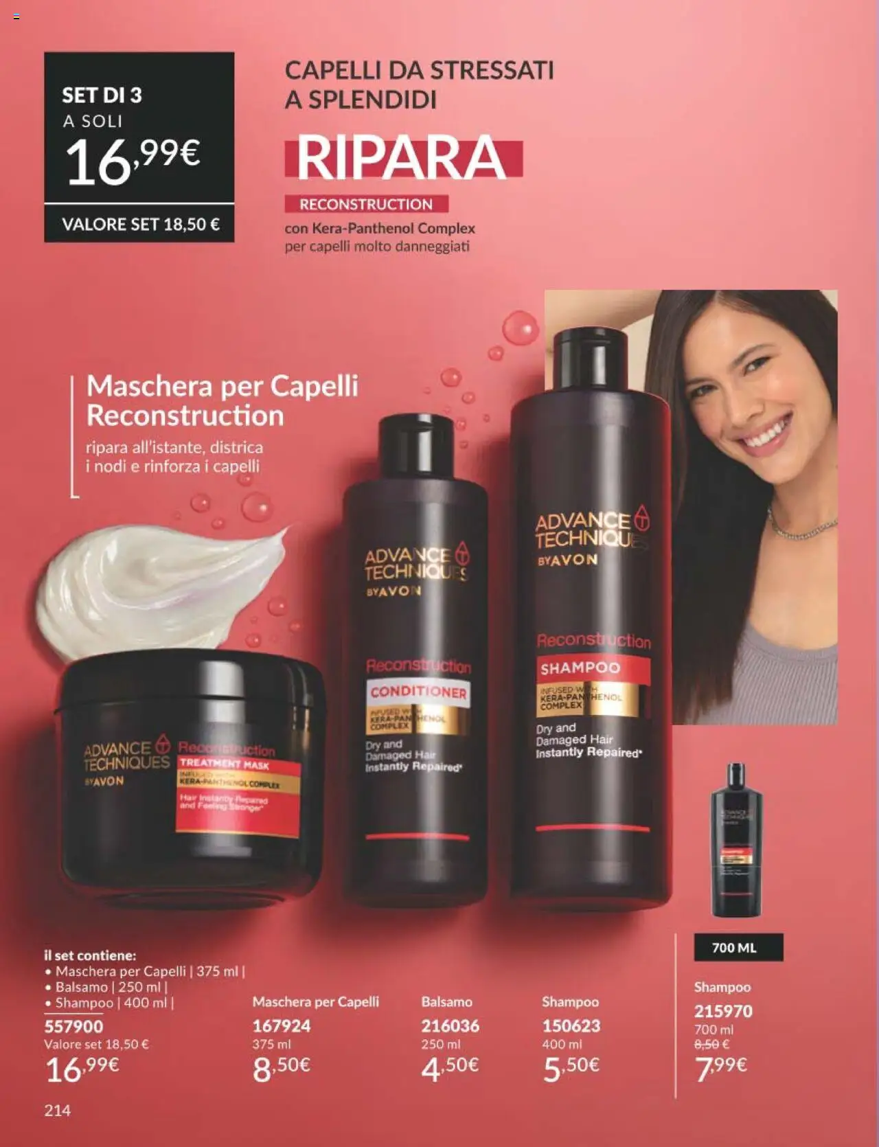 Volantino Avon del 01.09.2025 | Pagina: 214 | Prodotti: Shampoo, Balsamo, Maschera per capelli, Maschera