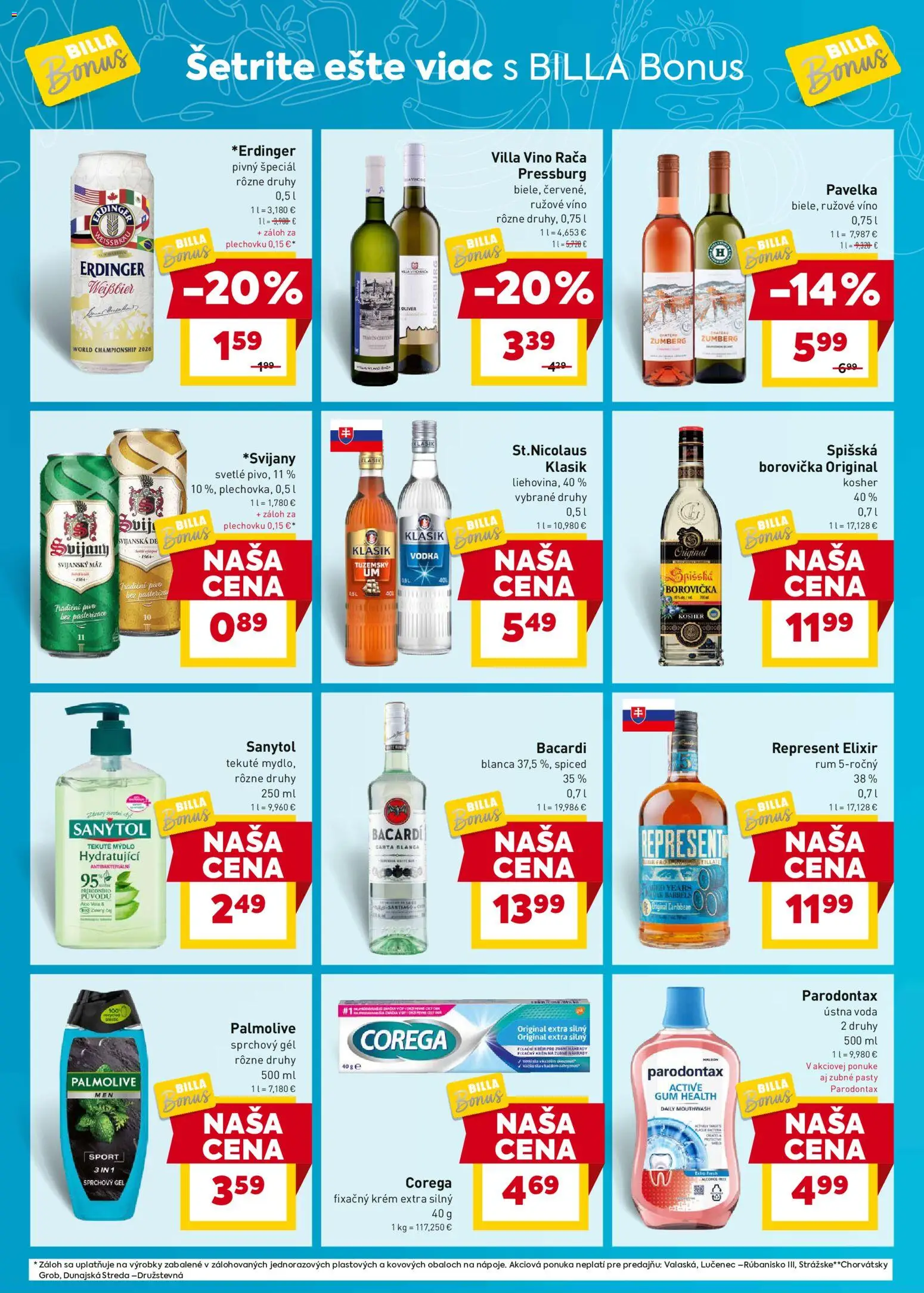 Nové Billa akcie – leták je platný od 07.04.2026 | Strana: 8 | Produkty: Sanytol, Rúžové víno, Ústna voda, Voda