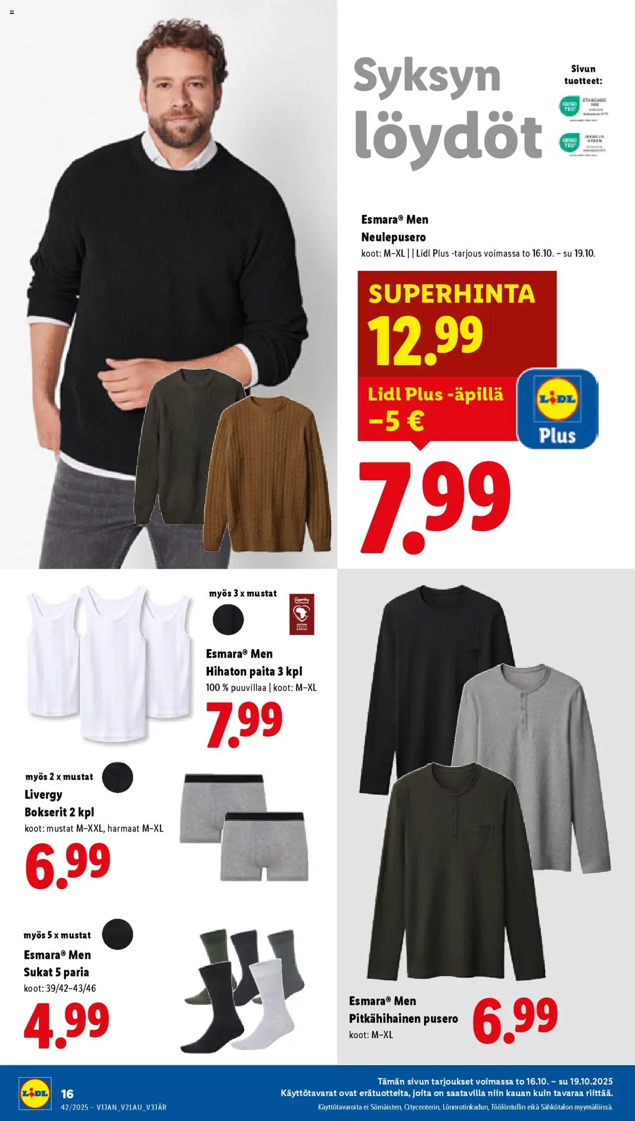 Lidl tarjoukset - Rovaniemi – voimassa 16.10.2025 alkaen | Sivu: 22 | Tuotteet: Paita, Pusero, Sukat, Bokserit