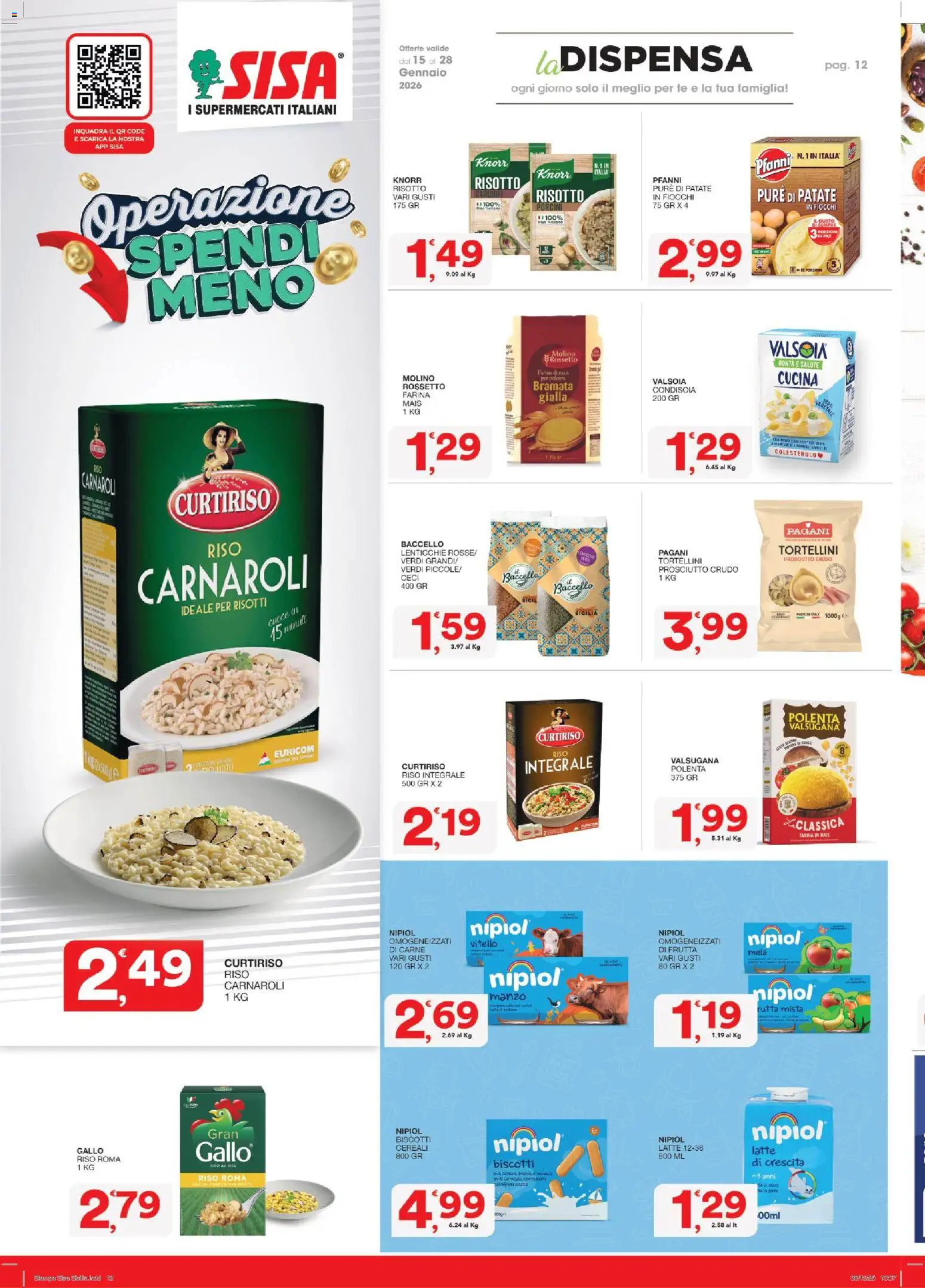 Volantino SISA del 15.01.2026 | Pagina: 12 | Prodotti: Riso Carnaroli, Fiocchi, Prosciutto, Farina