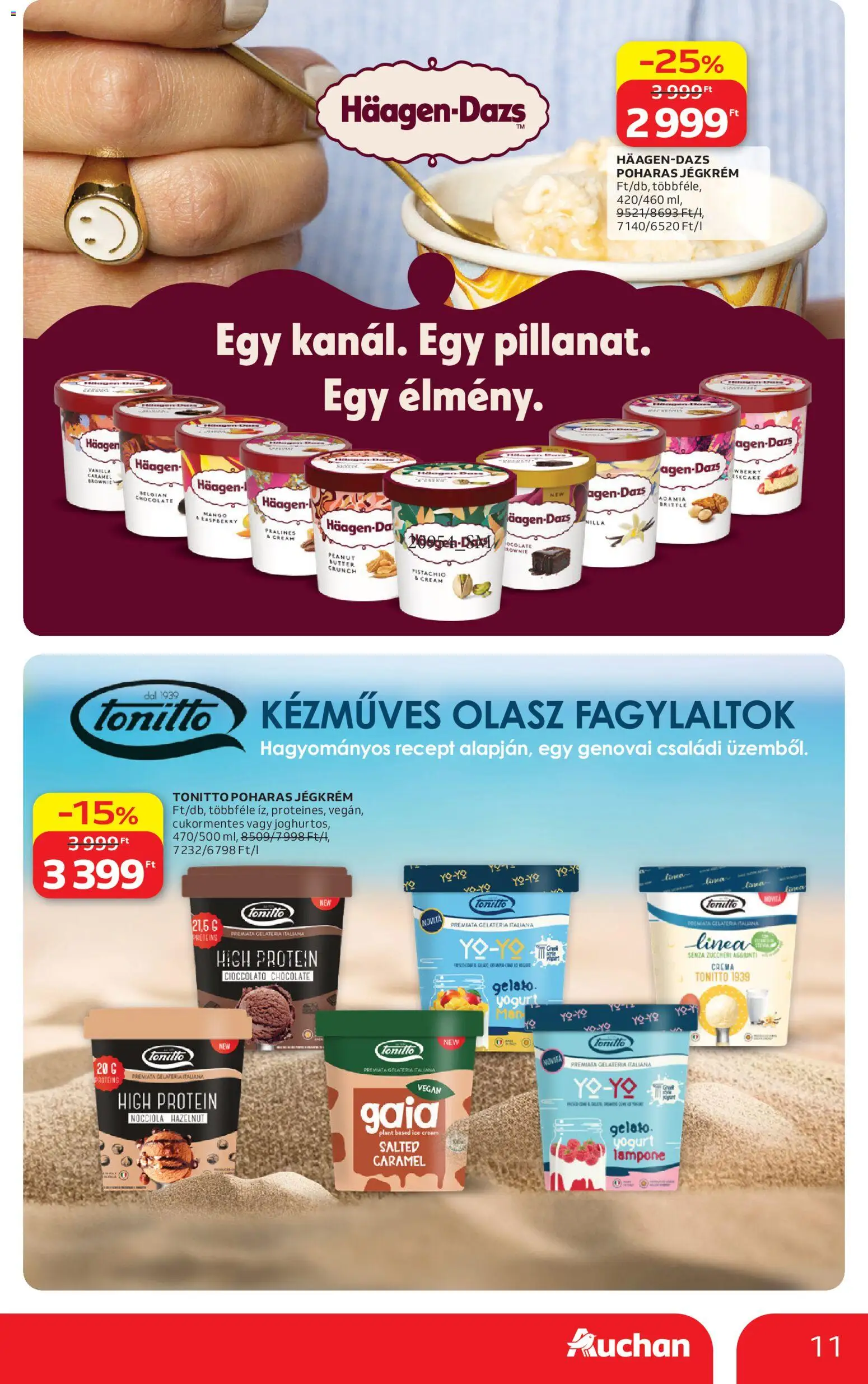 Auchan akciós ujság - amely érvényes a következő dátumtól: 23.04.2026 | Oldal: 11 | Termékek: Protein, Brownie, Jégkrém, Mangó