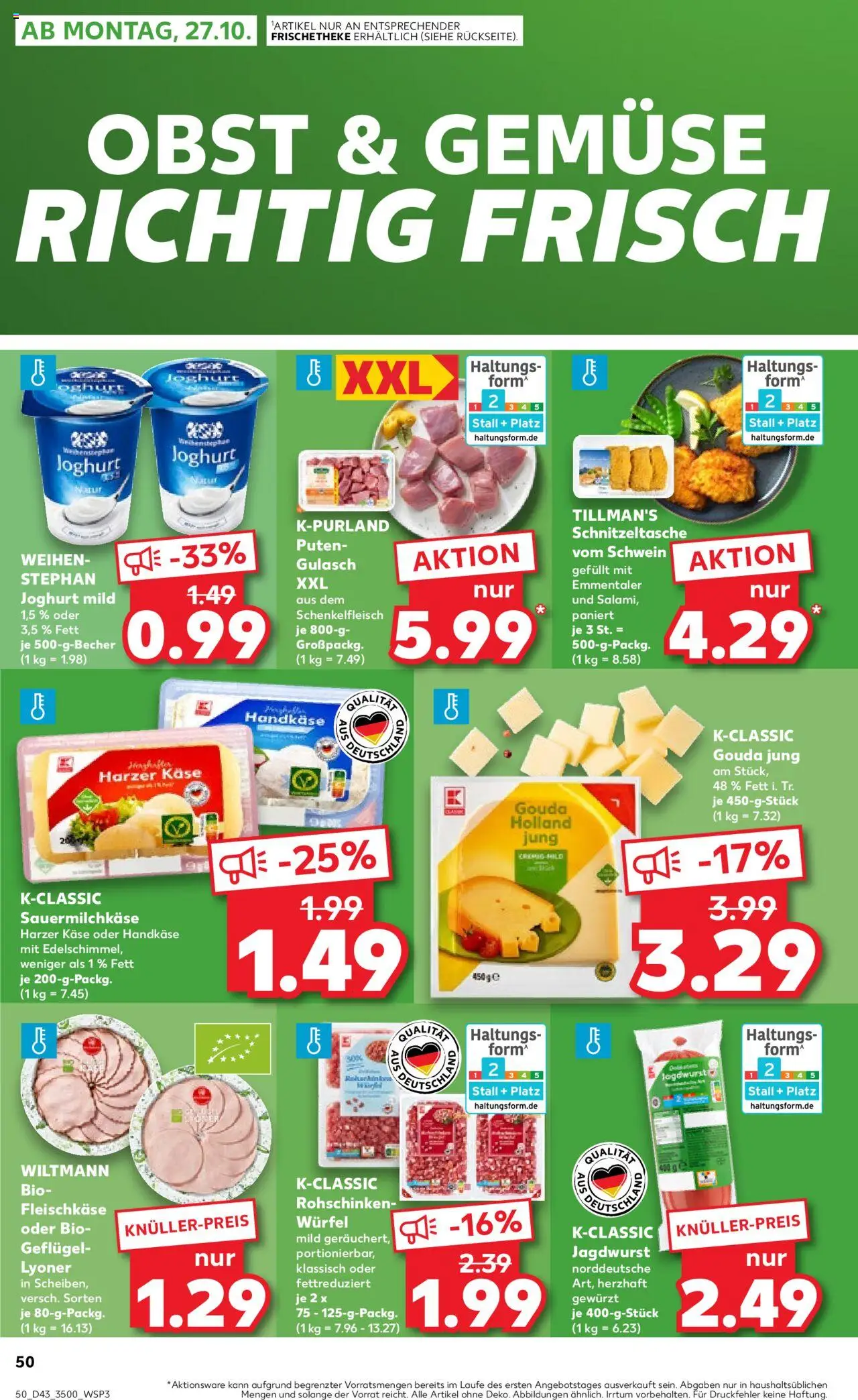 Kaufland prospekt Jena	 – gültig ab 23.10.2025 | Seite: 50 | Produkte: Käse, Joghurt, Obst, Gulasch