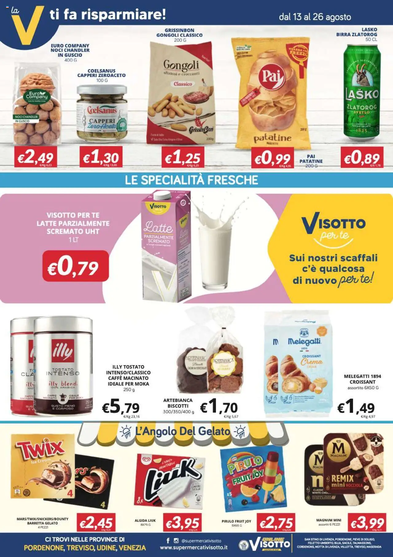 Volantino Visotto del 13.08.2025 | Pagina: 5 | Prodotti: Biscotti, Gelato, Barretta, Croissant