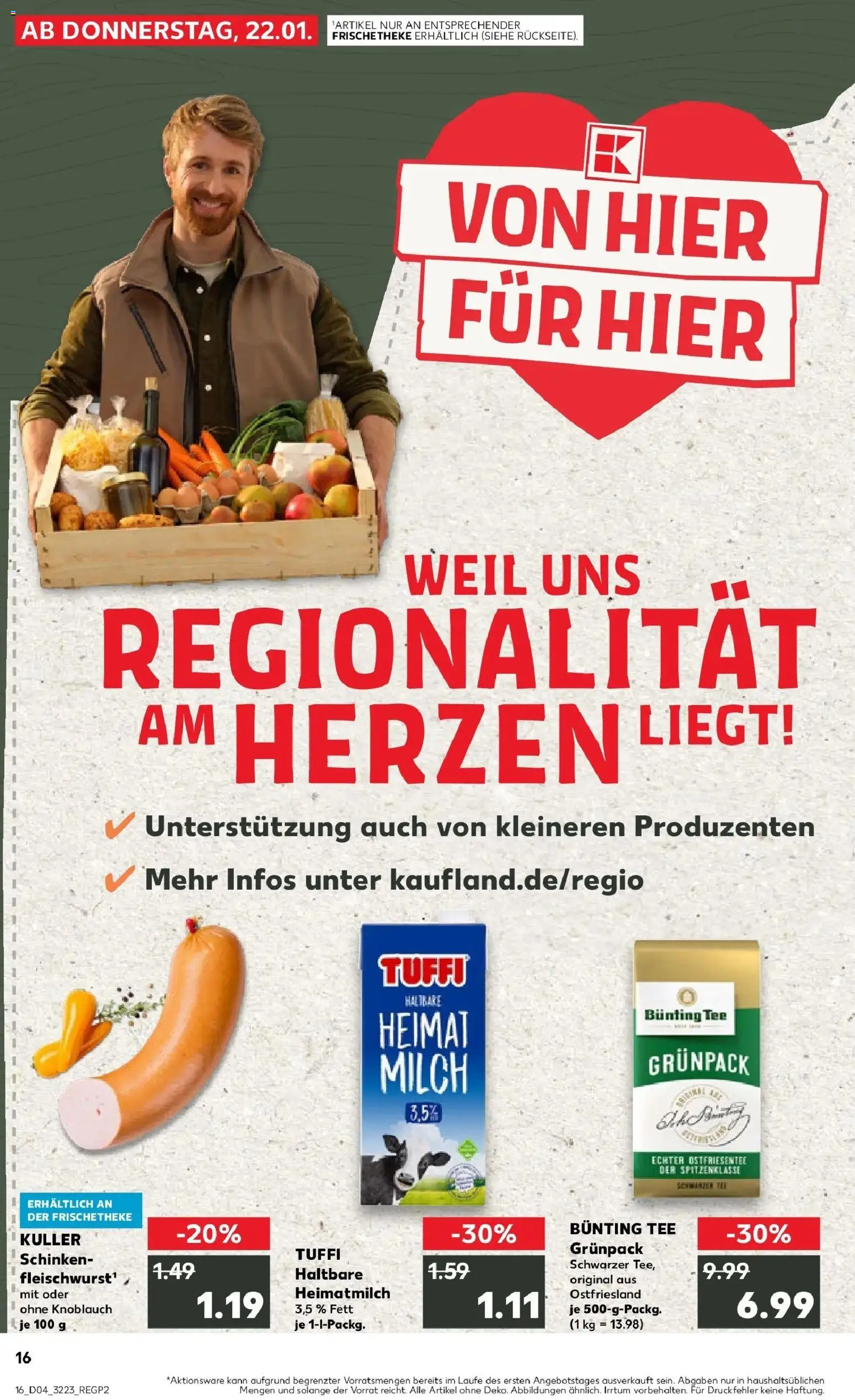 Kaufland prospekt Wesel	 – gültig ab 22.01.2026 | Seite: 16 | Produkte: Milch, Knoblauch, Schinken, Tee