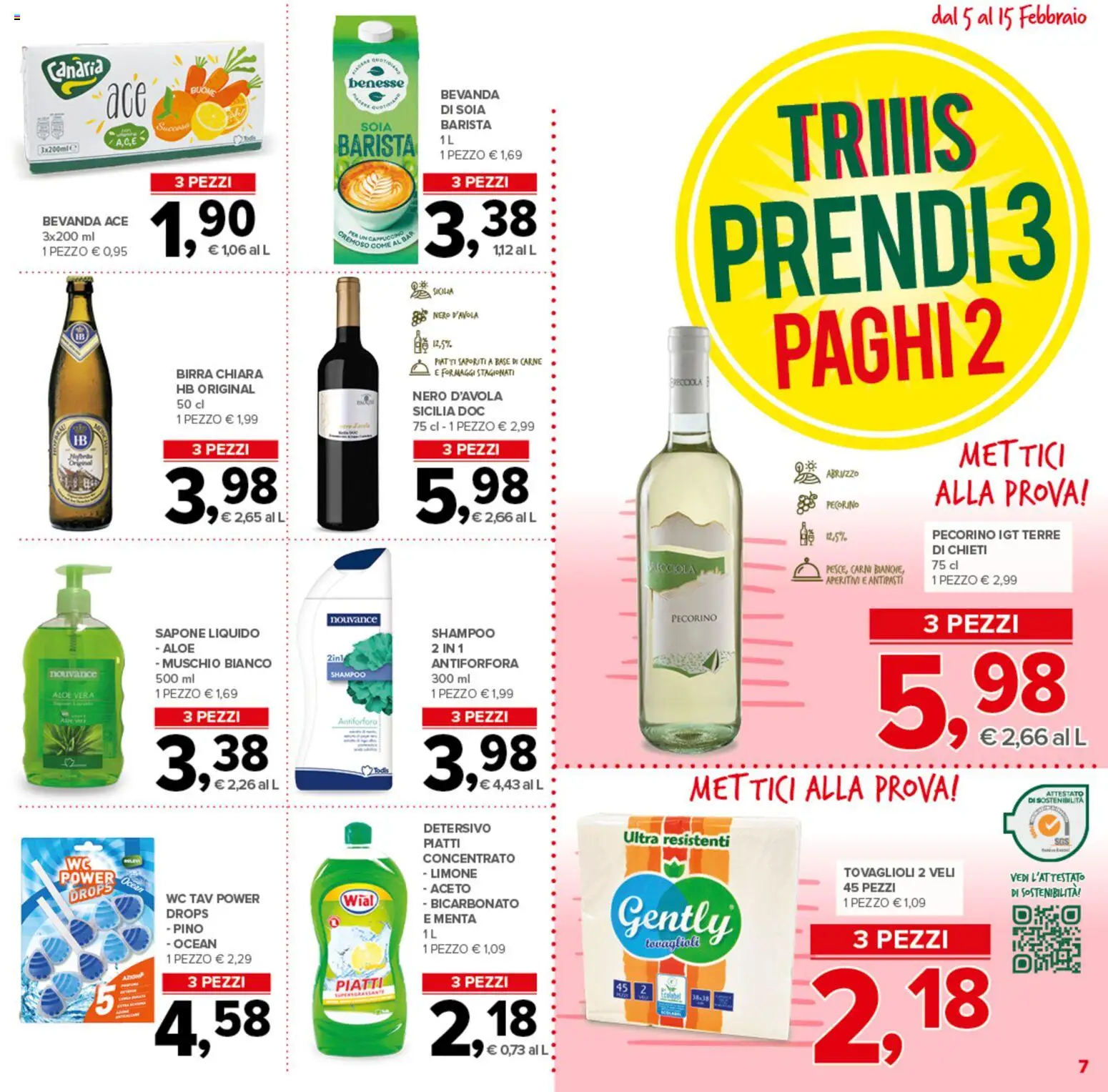 Volantino Todis del 05.02.2026 | Pagina: 7 | Prodotti: Shampoo, Birra, Bicarbonato, Pecorino