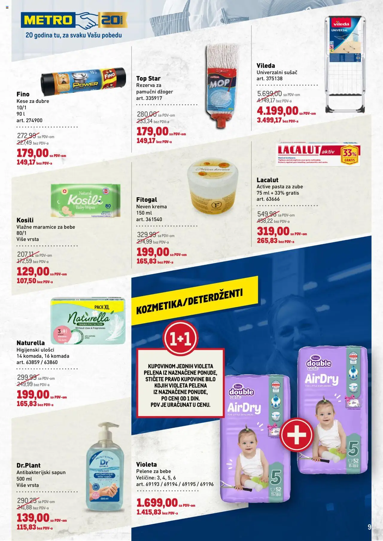 Metro katalog - važi od 02.09.2025 | Strana: 9 | Proizvode: Krema, Vileda, Vlažne maramice, Pasta za zube