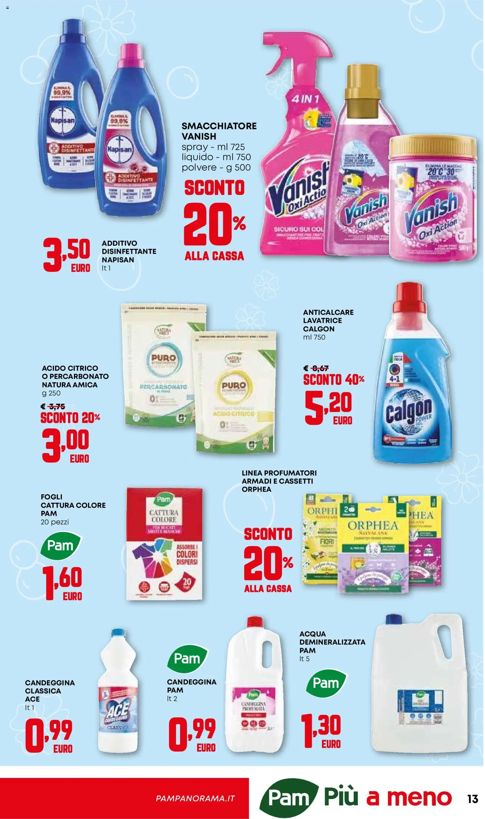 Volantino PAM del 15.01.2026 | Pagina: 13 | Prodotti: Smacchiatore, Candeggina, Anticalcare, Acqua