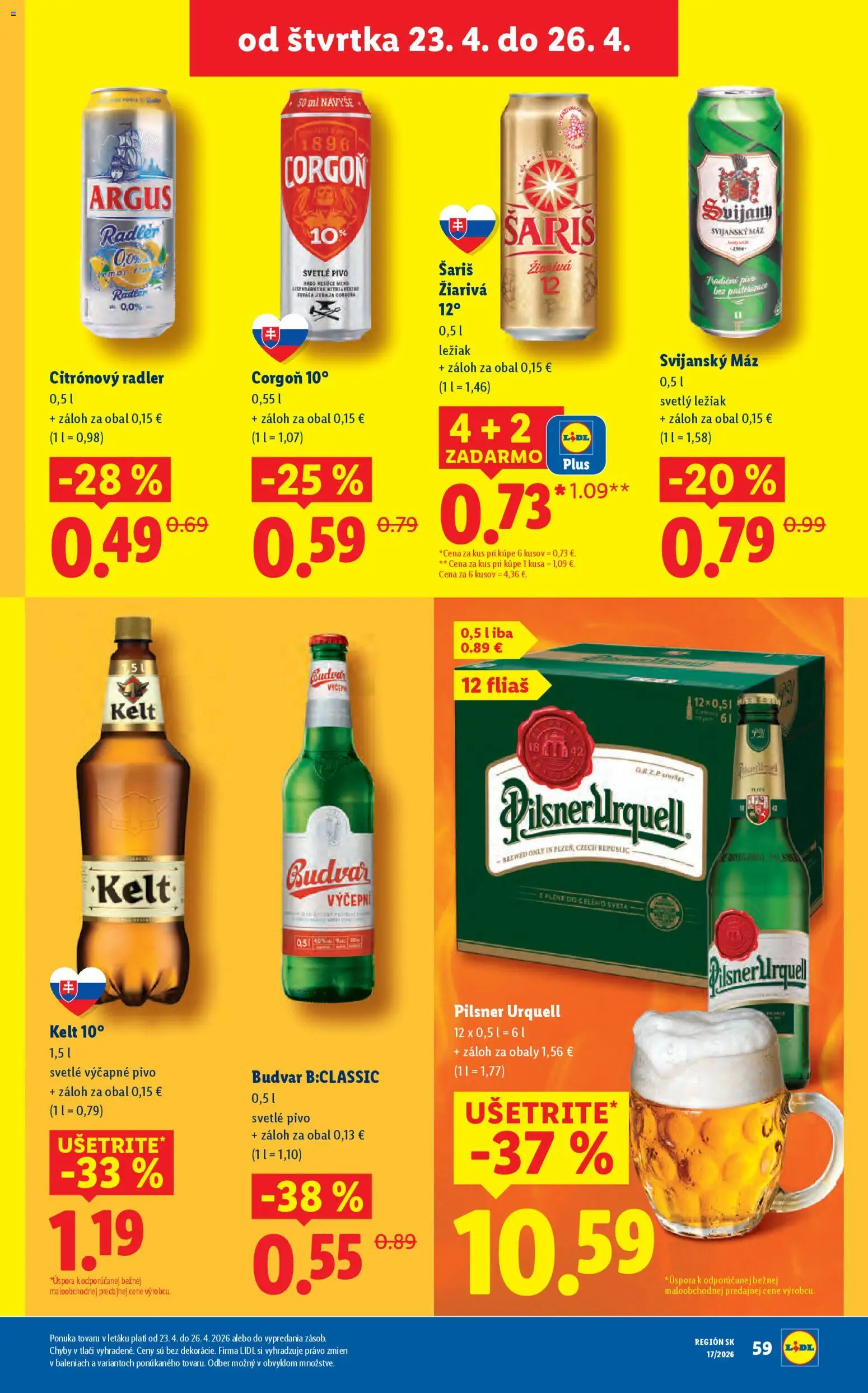 Nové Lidl akcie – leták je platný od 20.04.2026 | Strana: 66 | Produkty: Pivo, Pilsner Urquell, Šariš, Corgoň