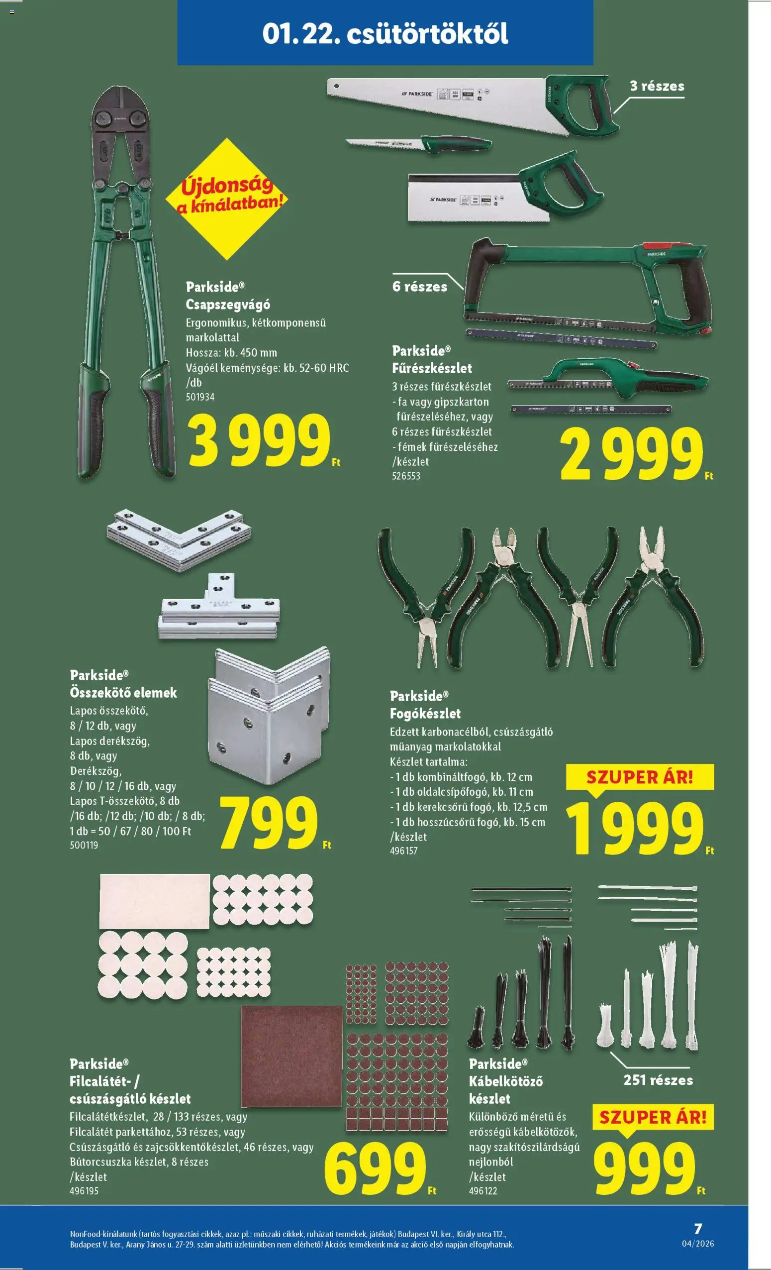 Lidl akciós ujság - amely érvényes a következő dátumtól: 22.01.2026 | Oldal: 7 | Termékek: Parkside, Gipszkarton, Játékok