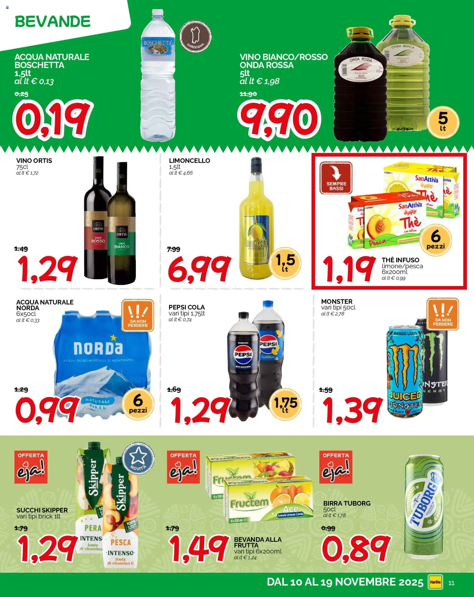 Volantino HarDis del 10.11.2025 | Pagina: 11 | Prodotti: Acqua, Frutta, Vino, Pepsi
