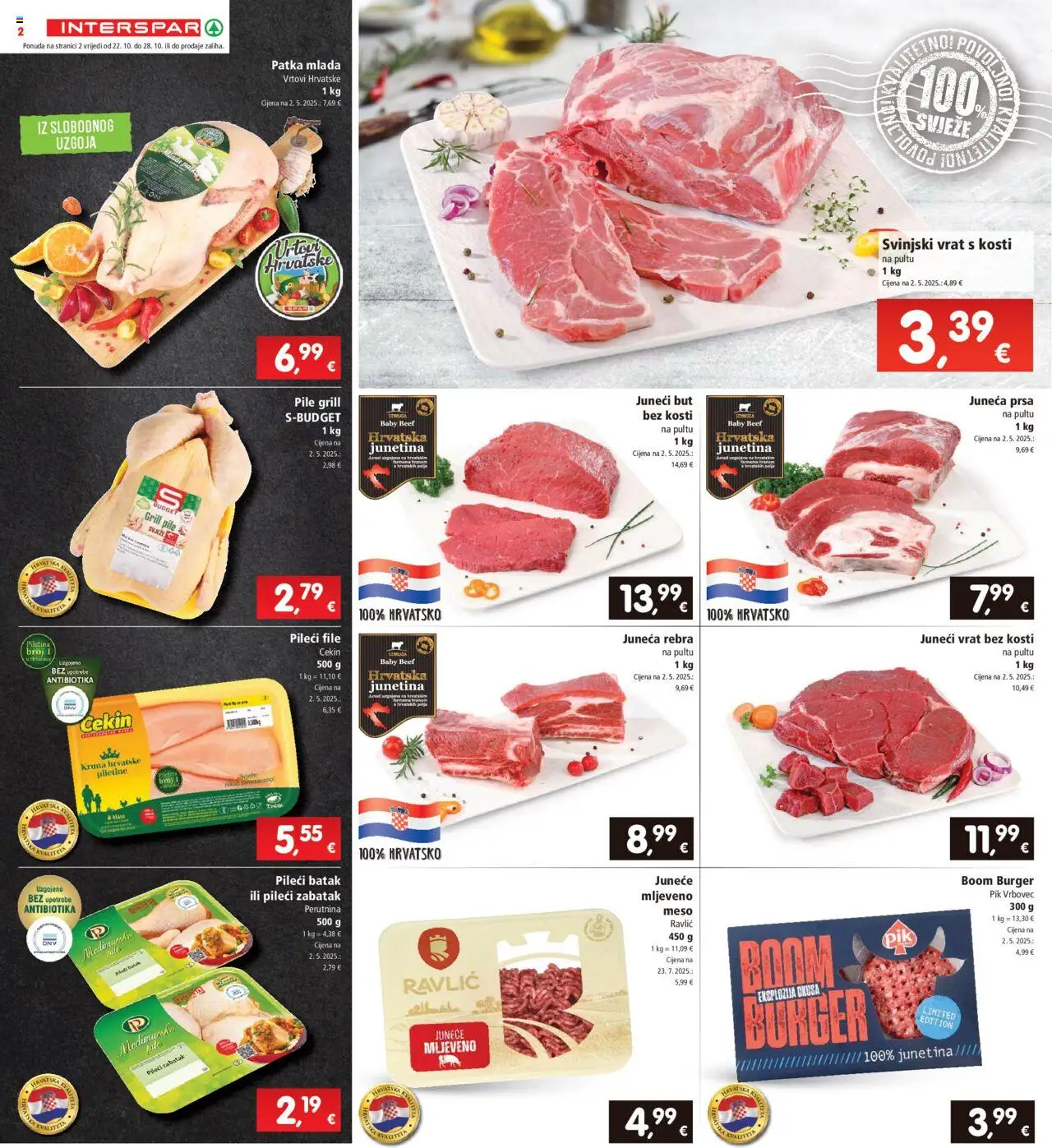 Interspar katalog | vrijedi od 22.10.2025 | Stranica: 2 | Proizvodi: Juneći but, Pileći file, Piletina, Pik Vrbovec