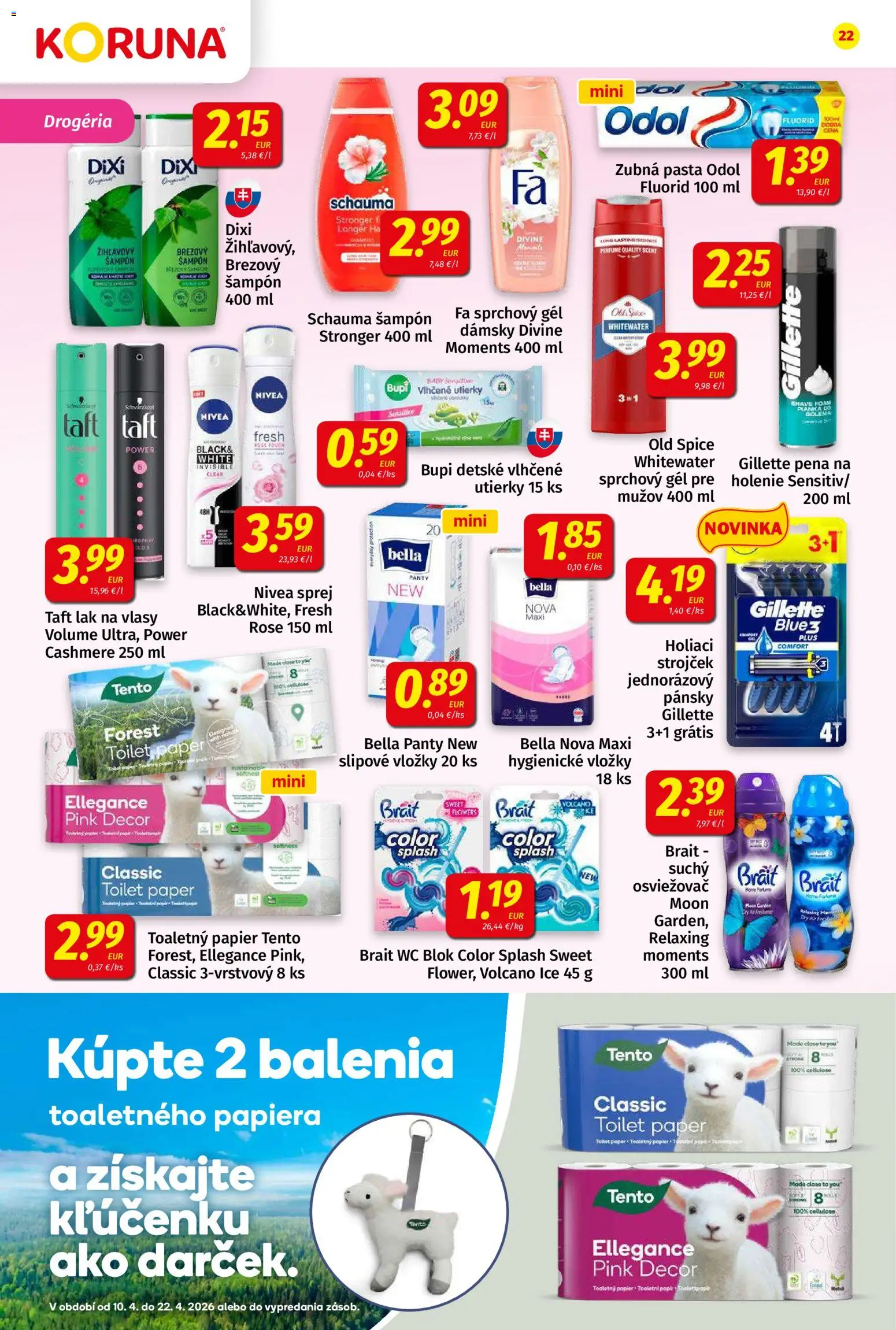 Nové Koruna akcie – leták je platný od 10.04.2026 | Strana: 22 | Produkty: Strojček, Old Spice, Wc, Wc blok