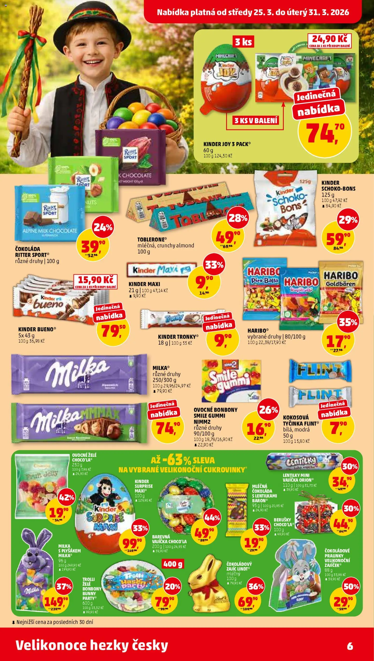 Penny Market leták od 25.03.2026 | Strana: 6 | Produkty: Haribo, Toblerone, Kinder, Kinder Bueno