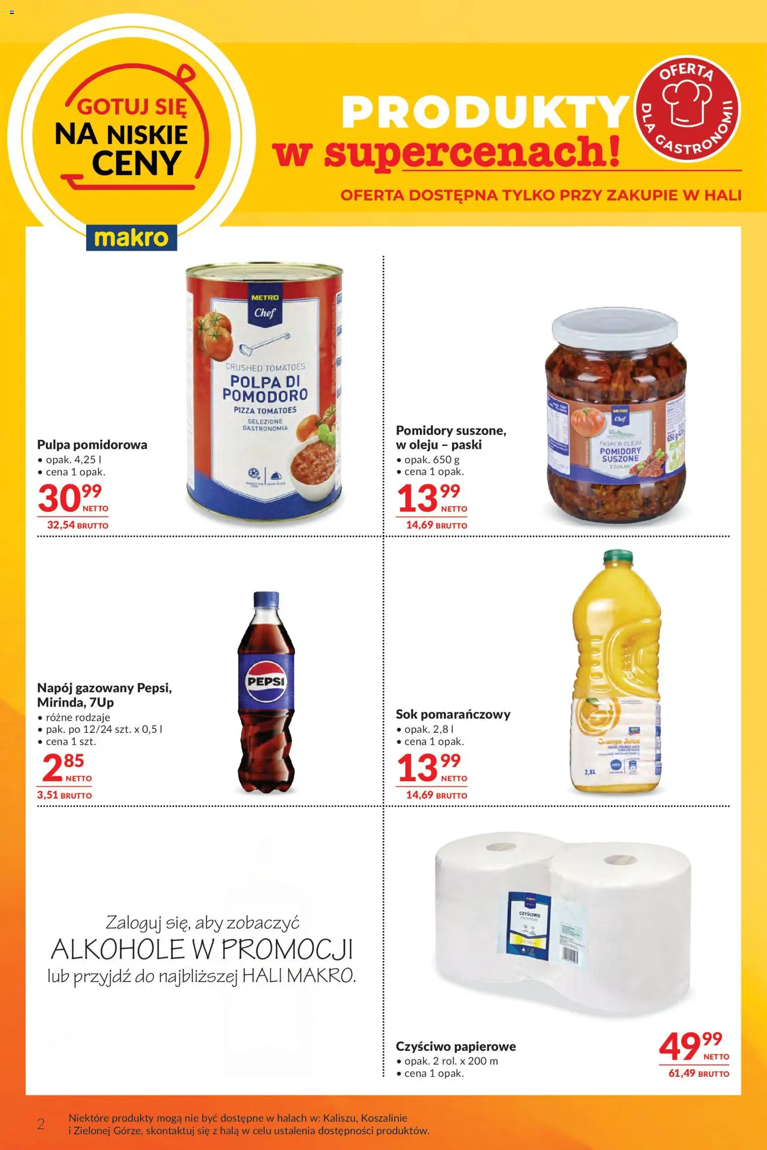Makro Gazetka - Oferta dla gastronomii od 28.10.2025 | Strona: 2 | Produkty: Sok pomarańczowy, Pizza, Sok, Pomidory