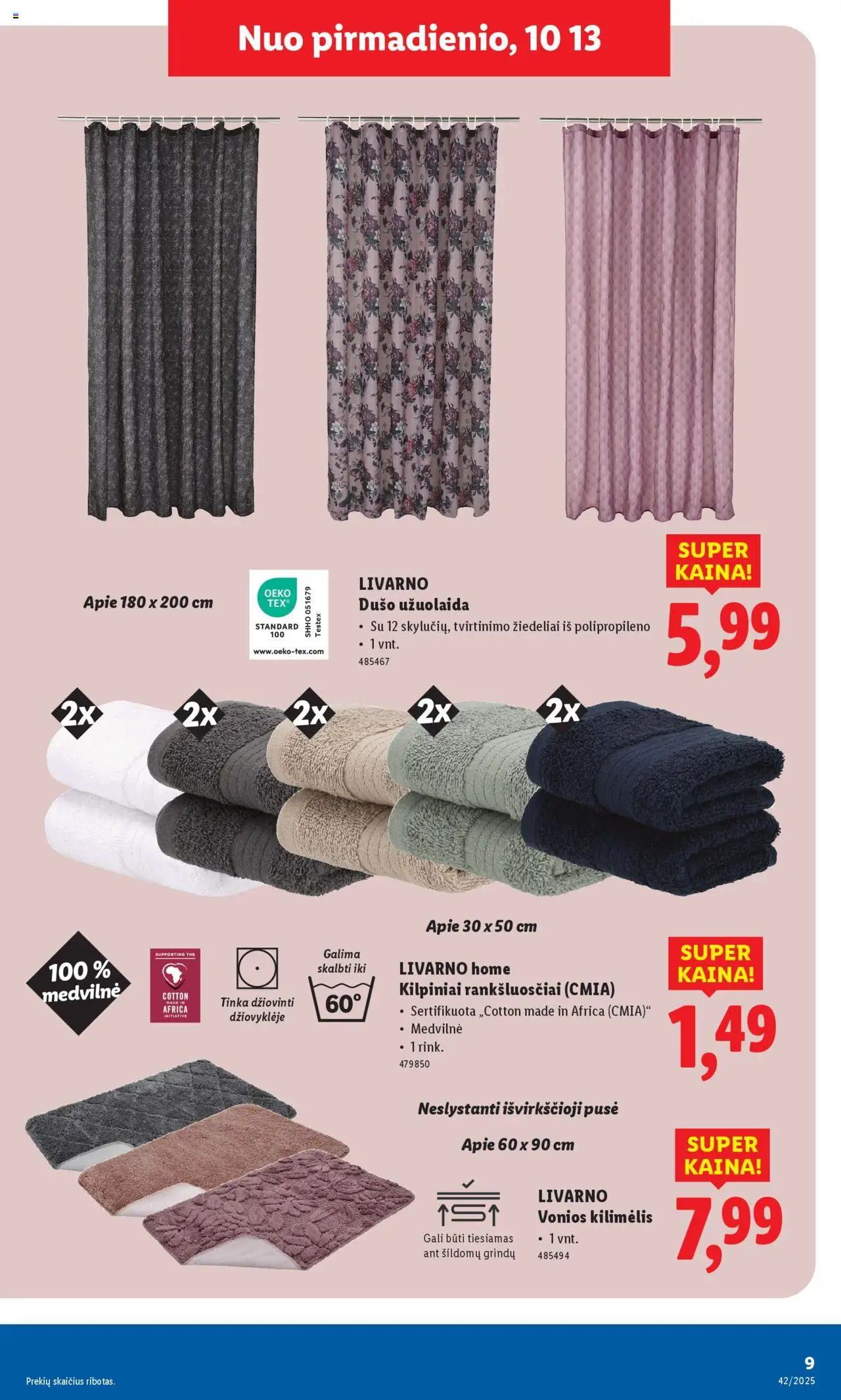 LIDL akcijos nuo 13.10.2025 | Puslapis: 9 | Prekių: Kilimėlis, Vonios kilimėlis