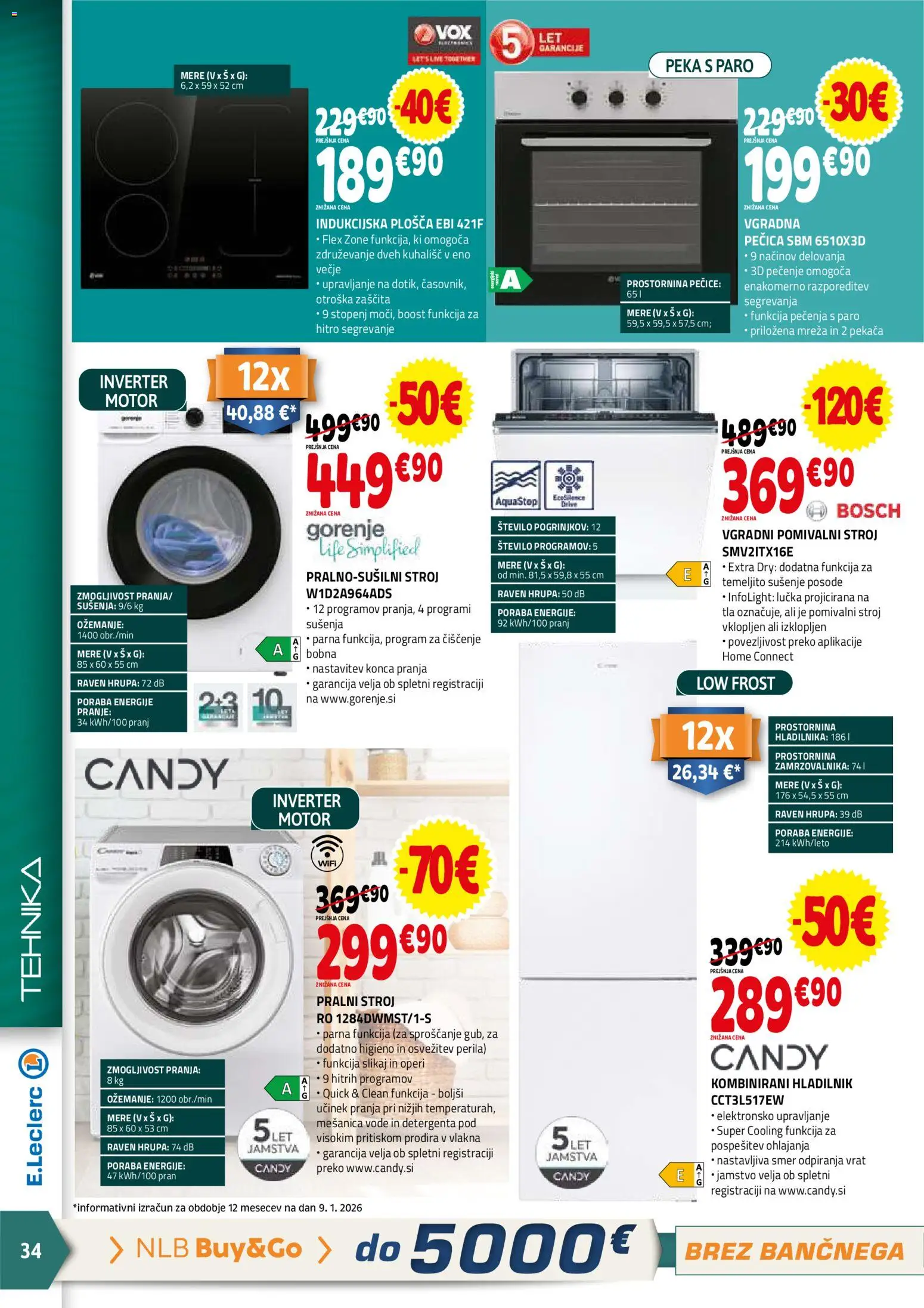 Novi E.leclerc katalog ponudbe – veljaven od 21.01.2026 | Stran: 34 | Izdelki: Pralni stroj, Pecica, Pomivalni stroj, Vgradni pomivalni stroj