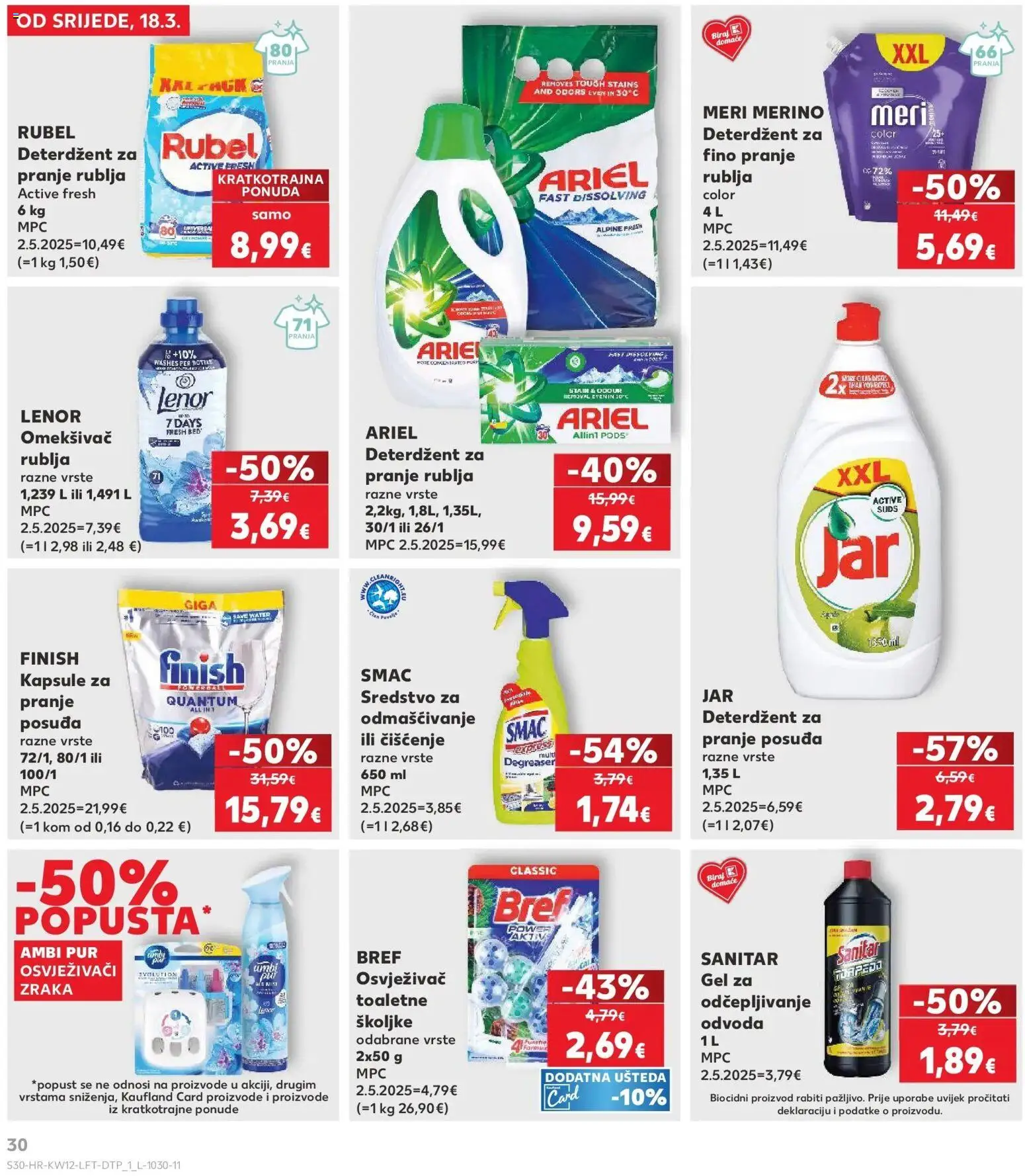Kaufland katalog | vrijedi od 17.03.2026 | Stranica: 30 | Proizvodi: Deterdžent za pranje rublja, Deterdžent za pranje posuđa, Jar, Finish
