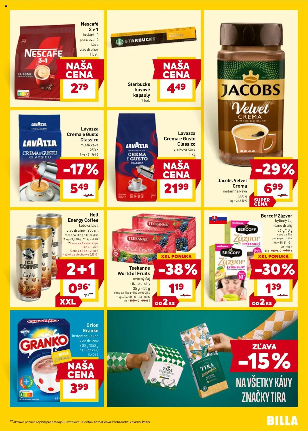 Nové Billa akcie – leták je platný od 22.10.2025 | Strana: 15 | Produkty: Čaj, Teekanne, Granko, Zrnková káva