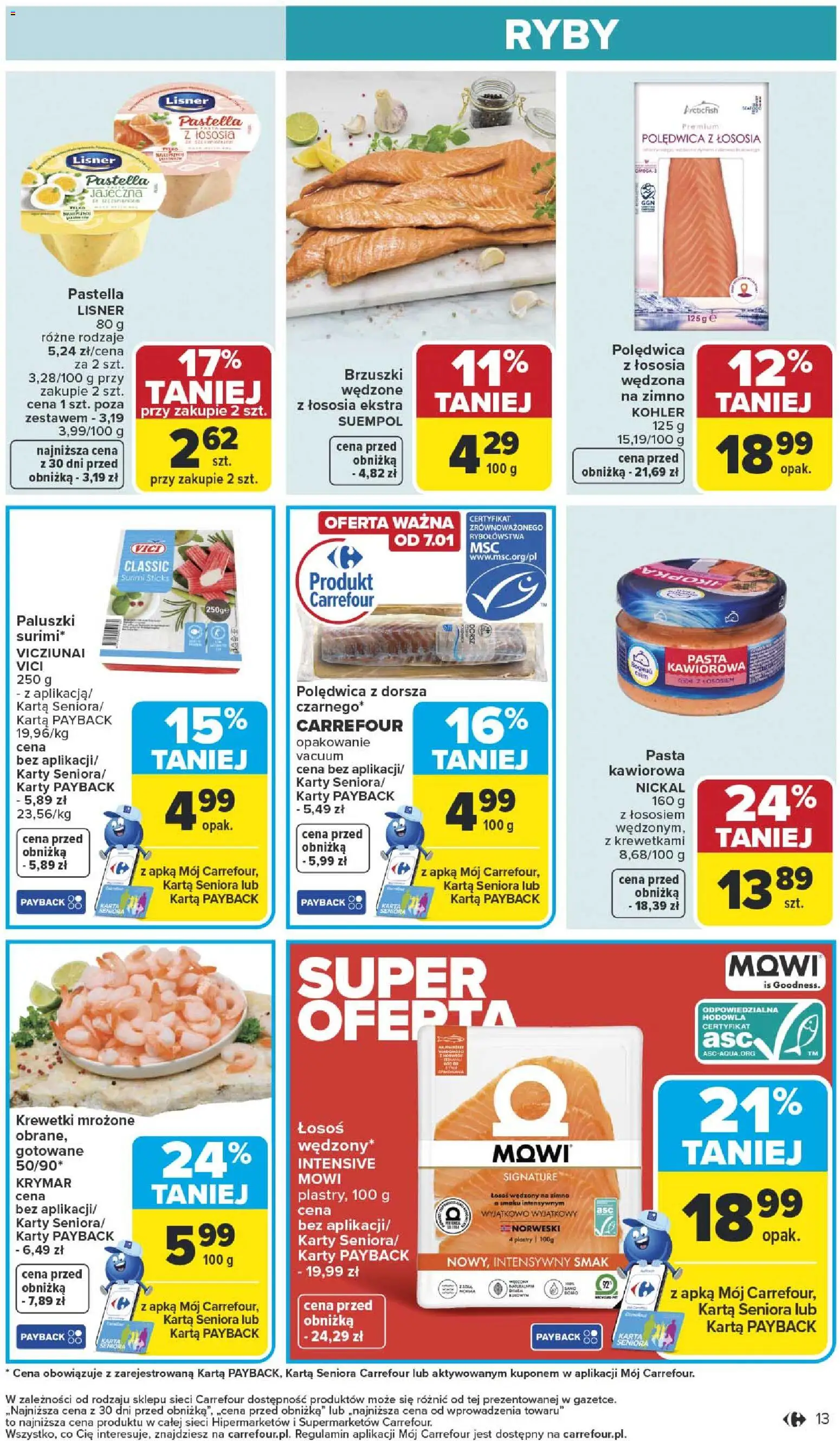 Carrefour Gazetka od 05.01.2026 | Strona: 15 | Produkty: Karta, Surimi, Dorsz, Polędwica z dorsza